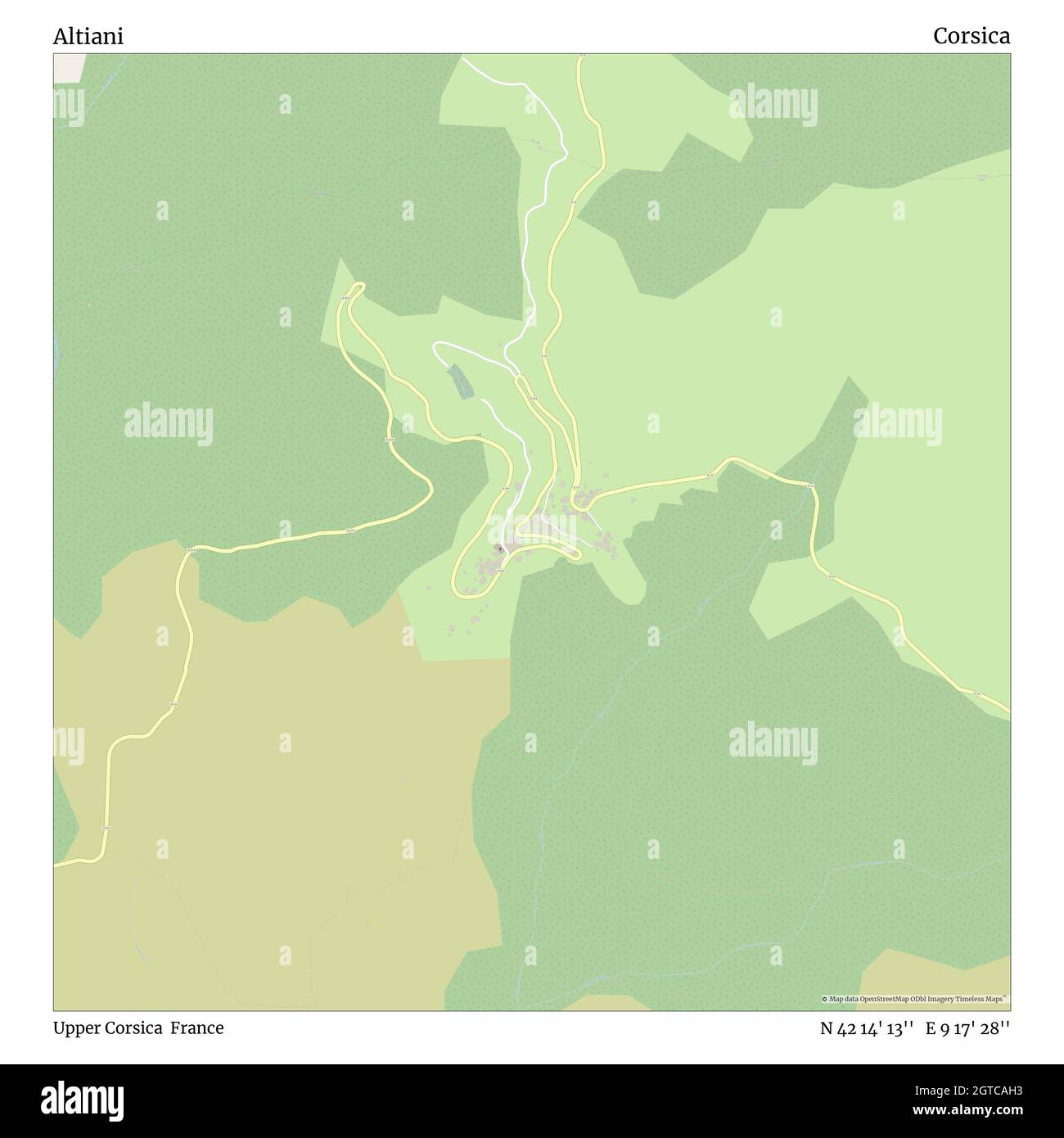 Altiani, Oberes Korsika, Frankreich, Korsika, N 42 14' 13'', E 9 17' 28'', map, Timeless Map veröffentlicht im Jahr 2021. Reisende, Entdecker und Abenteurer wie Florence Nightingale, David Livingstone, Ernest Shackleton, Lewis and Clark und Sherlock Holmes haben sich bei der Planung von Reisen zu den entlegensten Ecken der Welt auf Karten verlassen.Timeless Maps kartiert die meisten Orte auf der Welt und zeigt die Verwirklichung großer Träume Stockfoto