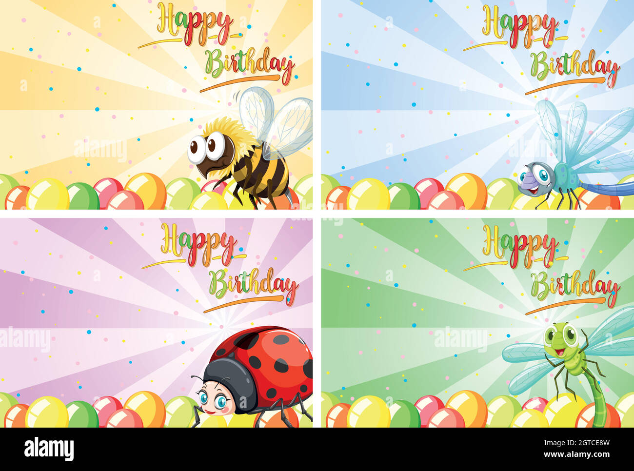Set von Happy Birthday Tierkarten Stock Vektor