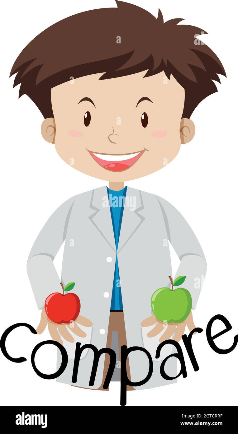 Ein Wissenschaftler vergleicht zwei Äpfel Stock Vektor