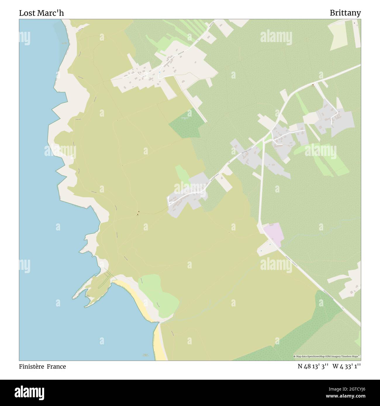 Lost Marc'h, Finistère, France, Brittany, N 48 13' 3'', W 4 33' 1'', map, Timeless Map veröffentlicht im Jahr 2021. Reisende, Entdecker und Abenteurer wie Florence Nightingale, David Livingstone, Ernest Shackleton, Lewis and Clark und Sherlock Holmes haben sich bei der Planung von Reisen zu den entlegensten Ecken der Welt auf Karten verlassen.Timeless Maps kartiert die meisten Orte auf der Welt und zeigt die Verwirklichung großer Träume Stockfoto