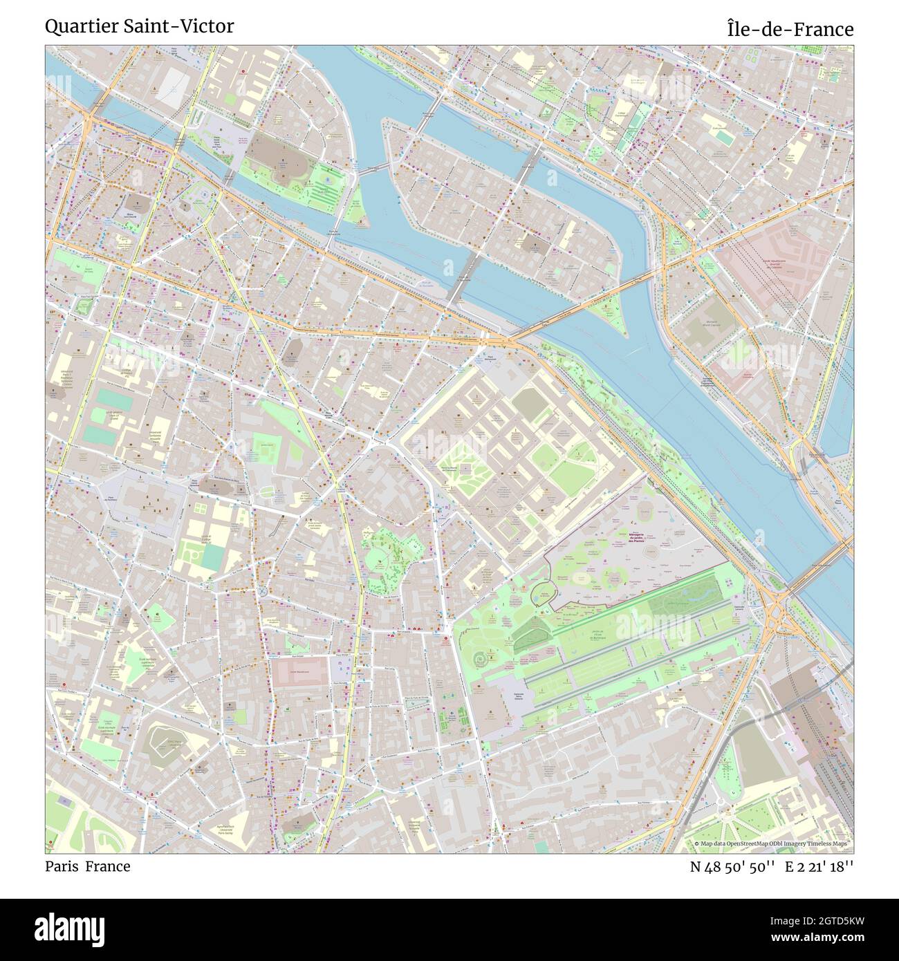 Quartier Saint-Victor, Paris, Frankreich, Île-de-France, N 48 50' 50'', E 2 21' 18'', map, Timeless Map veröffentlicht im Jahr 2021. Reisende, Entdecker und Abenteurer wie Florence Nightingale, David Livingstone, Ernest Shackleton, Lewis and Clark und Sherlock Holmes haben sich bei der Planung von Reisen zu den entlegensten Ecken der Welt auf Karten verlassen.Timeless Maps kartiert die meisten Orte auf der Welt und zeigt die Verwirklichung großer Träume Stockfoto