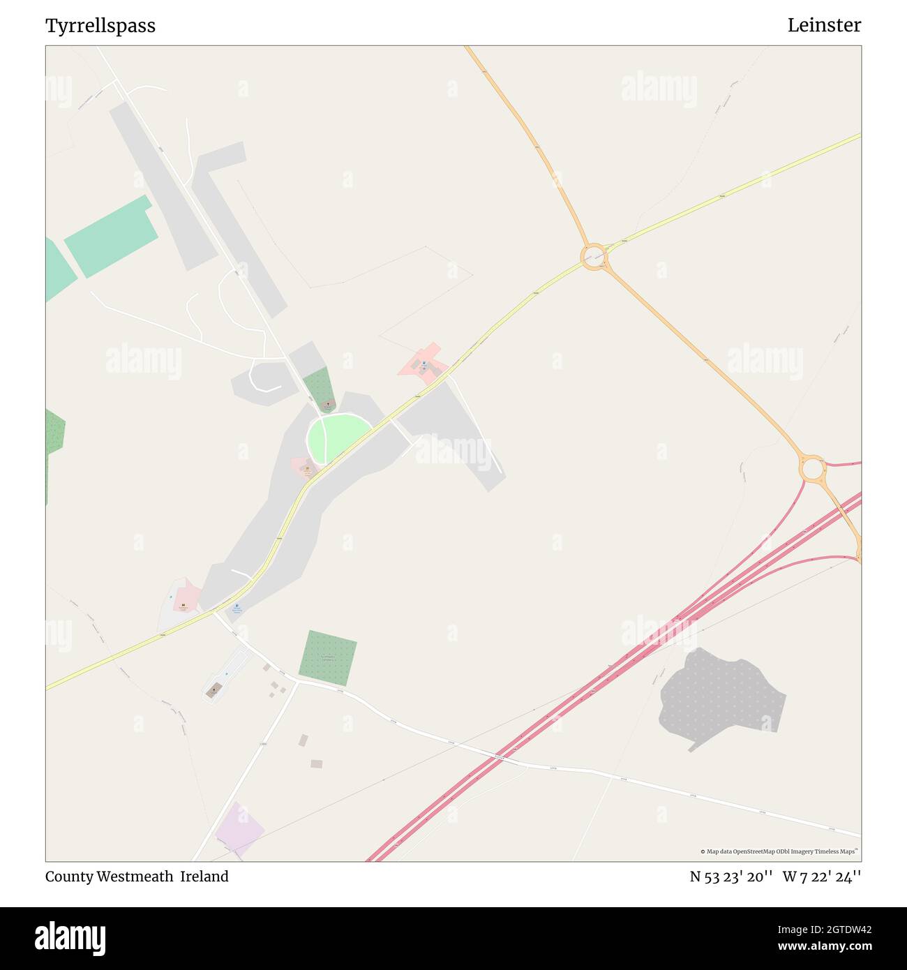 Tyrrellspass, County Westmeath, Irland, Leinster, N 53 23' 20'', W 7 22' 24'', map, Timeless Map veröffentlicht im Jahr 2021. Reisende, Entdecker und Abenteurer wie Florence Nightingale, David Livingstone, Ernest Shackleton, Lewis and Clark und Sherlock Holmes haben sich bei der Planung von Reisen zu den entlegensten Ecken der Welt auf Karten verlassen.Timeless Maps kartiert die meisten Orte auf der Welt und zeigt die Verwirklichung großer Träume Stockfoto