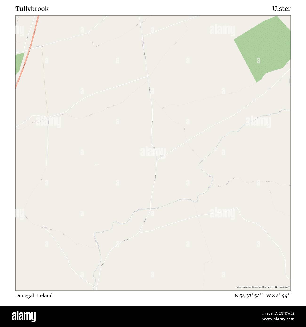 Tullybrook, Donegal, Ireland, Ulster, N 54 37' 54'', W 8 4' 44'', map, Timeless Map veröffentlicht im Jahr 2021. Reisende, Entdecker und Abenteurer wie Florence Nightingale, David Livingstone, Ernest Shackleton, Lewis and Clark und Sherlock Holmes haben sich bei der Planung von Reisen zu den entlegensten Ecken der Welt auf Karten verlassen.Timeless Maps kartiert die meisten Orte auf der Welt und zeigt die Verwirklichung großer Träume Stockfoto