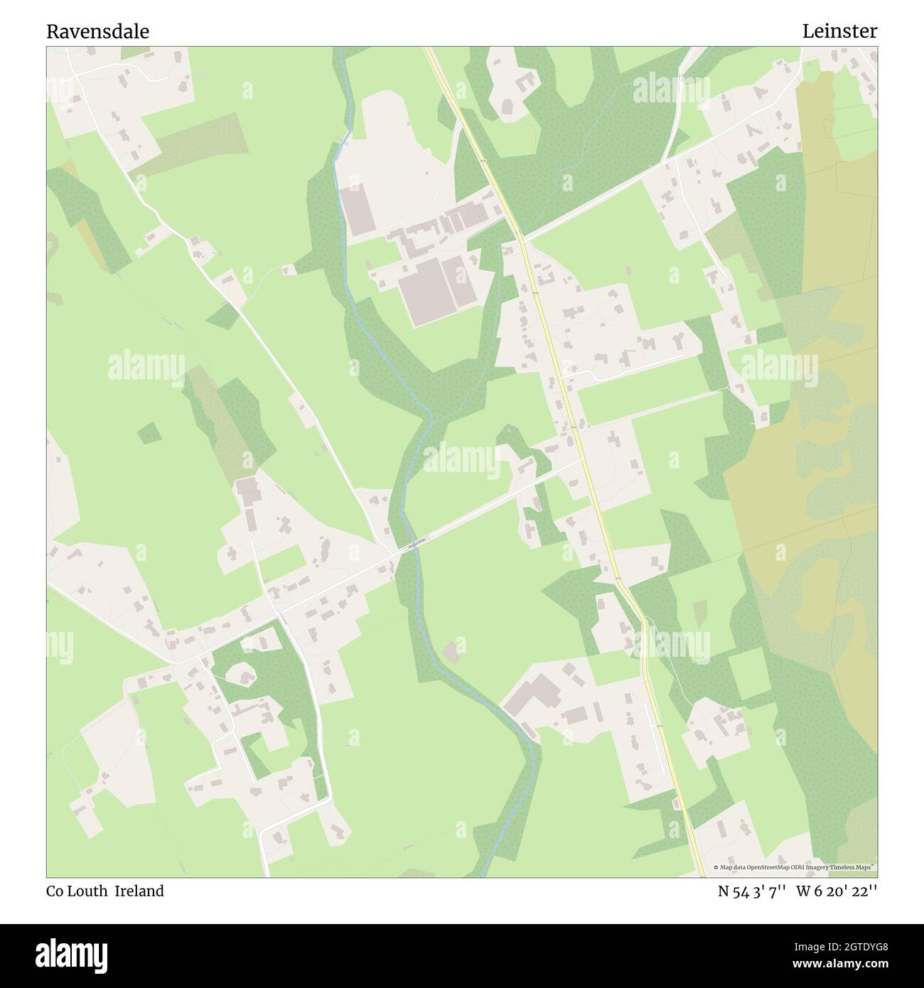 Ravensdale, Co Louth, Ireland, Leinster, N 54 3' 7'', W 6 20' 22'', map, Timeless Map veröffentlicht im Jahr 2021. Reisende, Entdecker und Abenteurer wie Florence Nightingale, David Livingstone, Ernest Shackleton, Lewis and Clark und Sherlock Holmes haben sich bei der Planung von Reisen zu den entlegensten Ecken der Welt auf Karten verlassen.Timeless Maps kartiert die meisten Orte auf der Welt und zeigt die Verwirklichung großer Träume Stockfoto