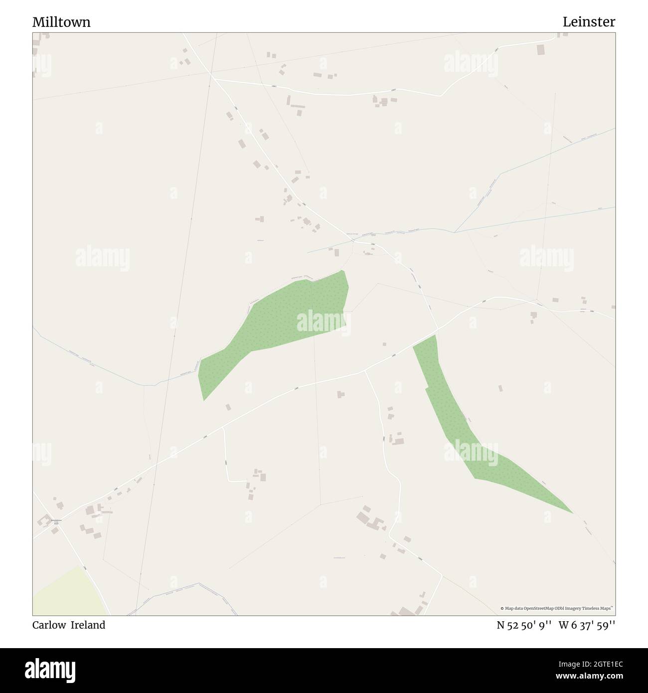 Milltown, Carlow, Ireland, Leinster, N 52 50' 9'', W 6 37' 59'', map, Timeless Map veröffentlicht im Jahr 2021. Reisende, Entdecker und Abenteurer wie Florence Nightingale, David Livingstone, Ernest Shackleton, Lewis and Clark und Sherlock Holmes haben sich bei der Planung von Reisen zu den entlegensten Ecken der Welt auf Karten verlassen.Timeless Maps kartiert die meisten Orte auf der Welt und zeigt die Verwirklichung großer Träume Stockfoto