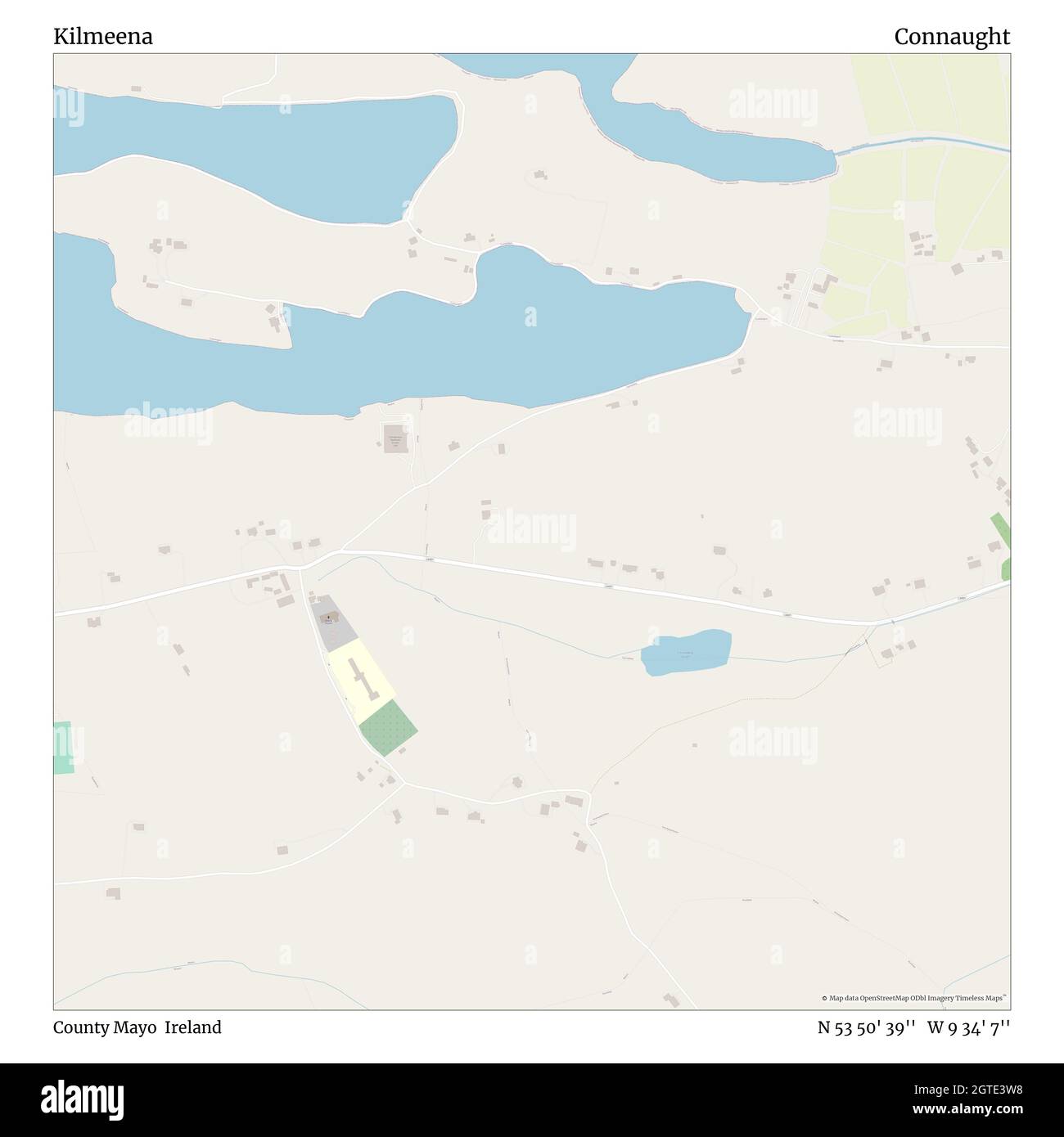 Kilmeena, County Mayo, Ireland, Connaught, N 53 50' 39'', W 9 34' 7'', map, Timeless Map veröffentlicht im Jahr 2021. Reisende, Entdecker und Abenteurer wie Florence Nightingale, David Livingstone, Ernest Shackleton, Lewis and Clark und Sherlock Holmes haben sich bei der Planung von Reisen zu den entlegensten Ecken der Welt auf Karten verlassen.Timeless Maps kartiert die meisten Orte auf der Welt und zeigt die Verwirklichung großer Träume Stockfoto