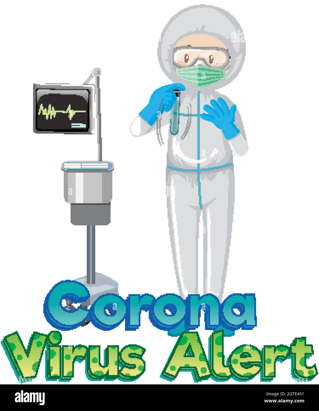 Poster Design für Coronavirus Thema mit Arzt in Hazmat Anzug Stock Vektor