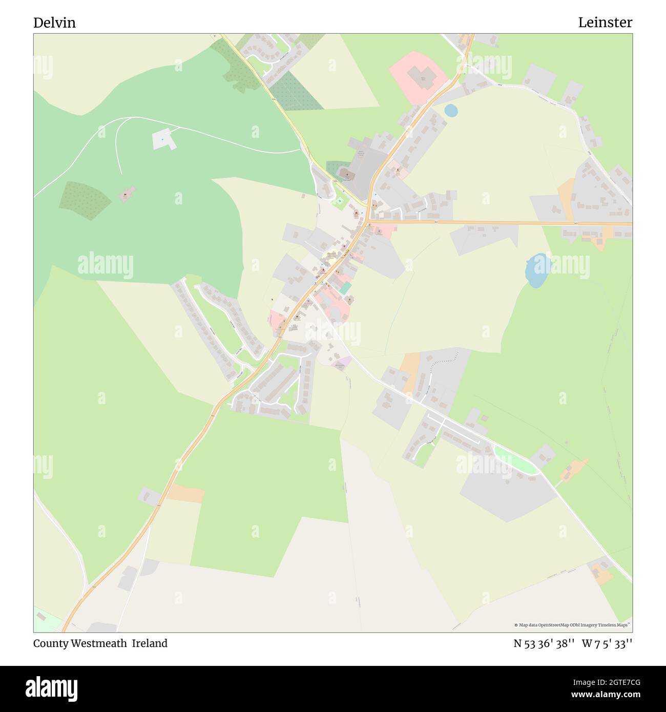 Delvin, County Westmeath, Ireland, Leinster, N 53 36' 38'', W 7 5' 33'', map, Timeless Map veröffentlicht im Jahr 2021. Reisende, Entdecker und Abenteurer wie Florence Nightingale, David Livingstone, Ernest Shackleton, Lewis and Clark und Sherlock Holmes haben sich bei der Planung von Reisen zu den entlegensten Ecken der Welt auf Karten verlassen.Timeless Maps kartiert die meisten Orte auf der Welt und zeigt die Verwirklichung großer Träume Stockfoto