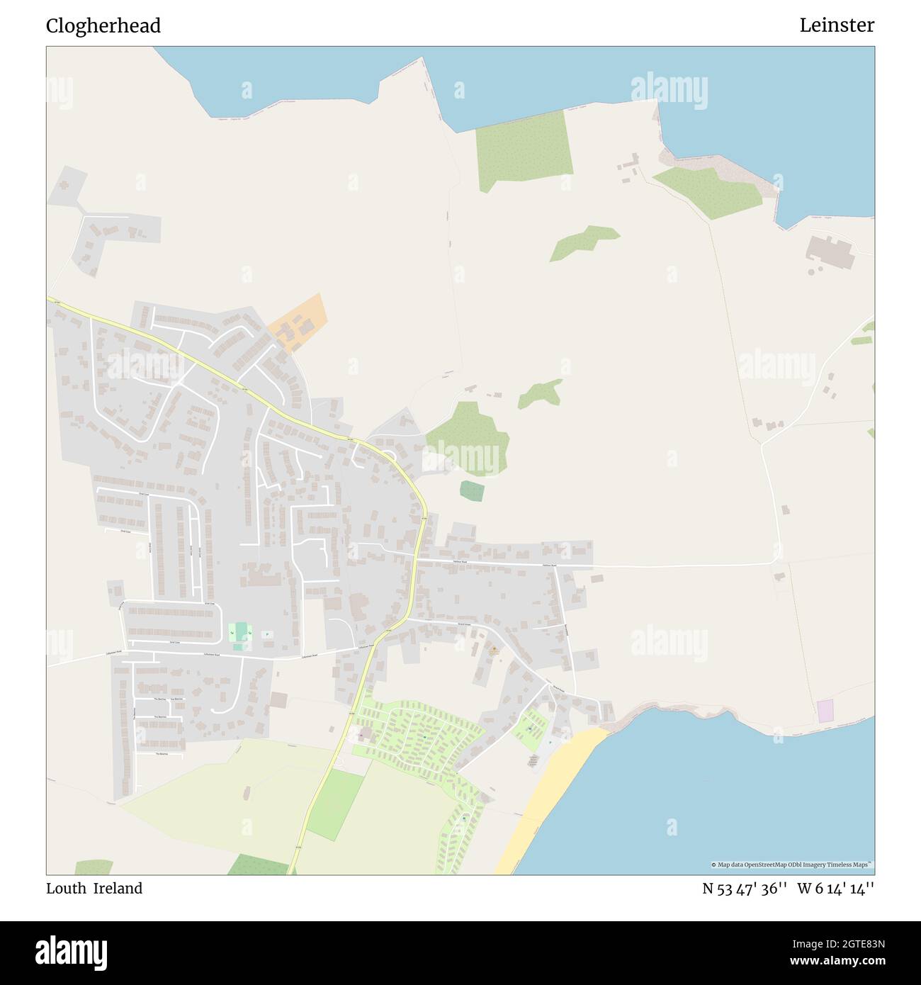 Clogherhead, Louth, Ireland, Leinster, N 53 47' 36'', W 6 14' 14'', map, Timeless Map veröffentlicht im Jahr 2021. Reisende, Entdecker und Abenteurer wie Florence Nightingale, David Livingstone, Ernest Shackleton, Lewis and Clark und Sherlock Holmes haben sich bei der Planung von Reisen zu den entlegensten Ecken der Welt auf Karten verlassen.Timeless Maps kartiert die meisten Orte auf der Welt und zeigt die Verwirklichung großer Träume Stockfoto