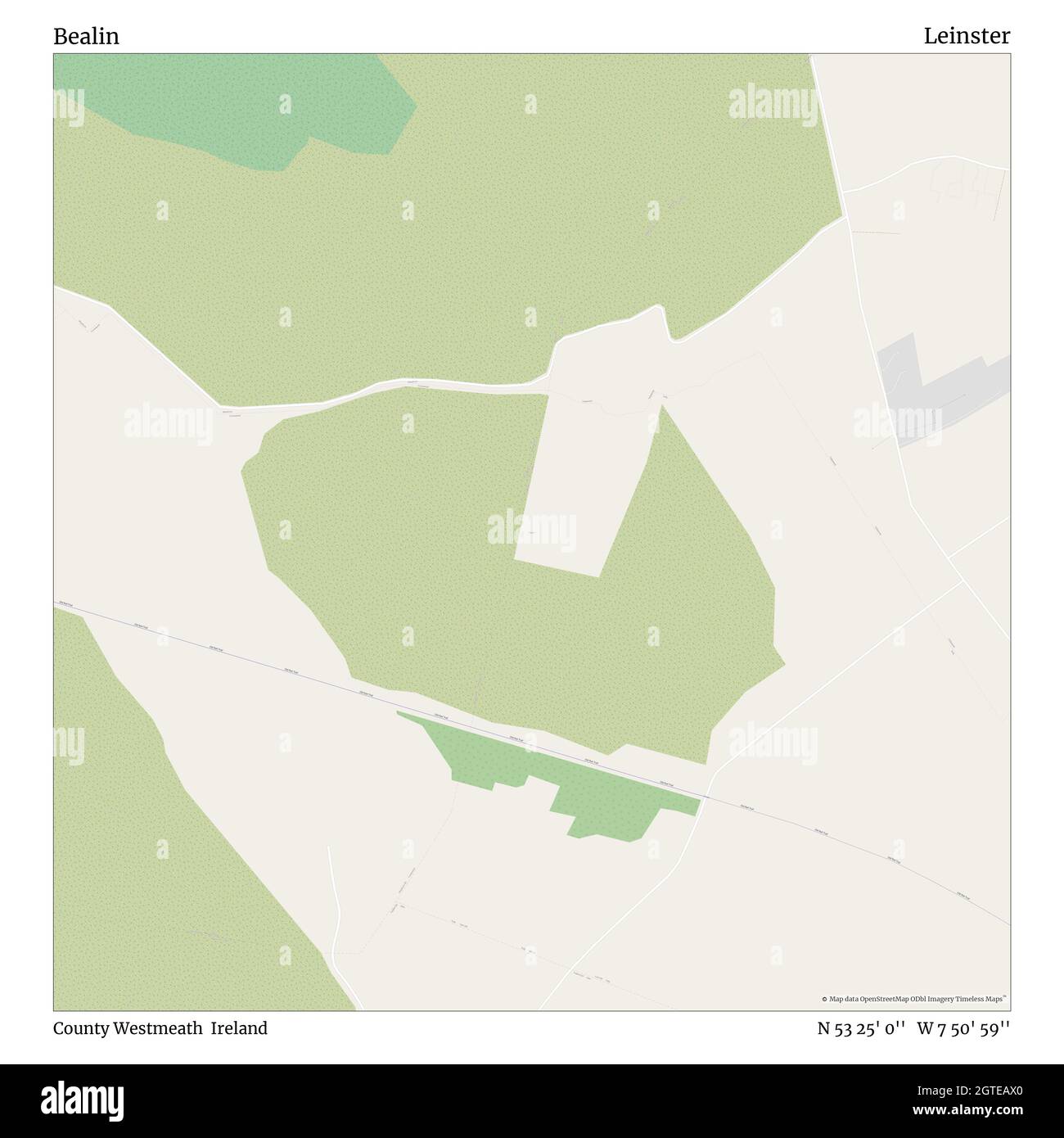 Bealin, County Westmeath, Ireland, Leinster, N 53 25' 0'', W 7 50' 59'', map, Timeless Map veröffentlicht im Jahr 2021. Reisende, Entdecker und Abenteurer wie Florence Nightingale, David Livingstone, Ernest Shackleton, Lewis and Clark und Sherlock Holmes haben sich bei der Planung von Reisen zu den entlegensten Ecken der Welt auf Karten verlassen.Timeless Maps kartiert die meisten Orte auf der Welt und zeigt die Verwirklichung großer Träume Stockfoto