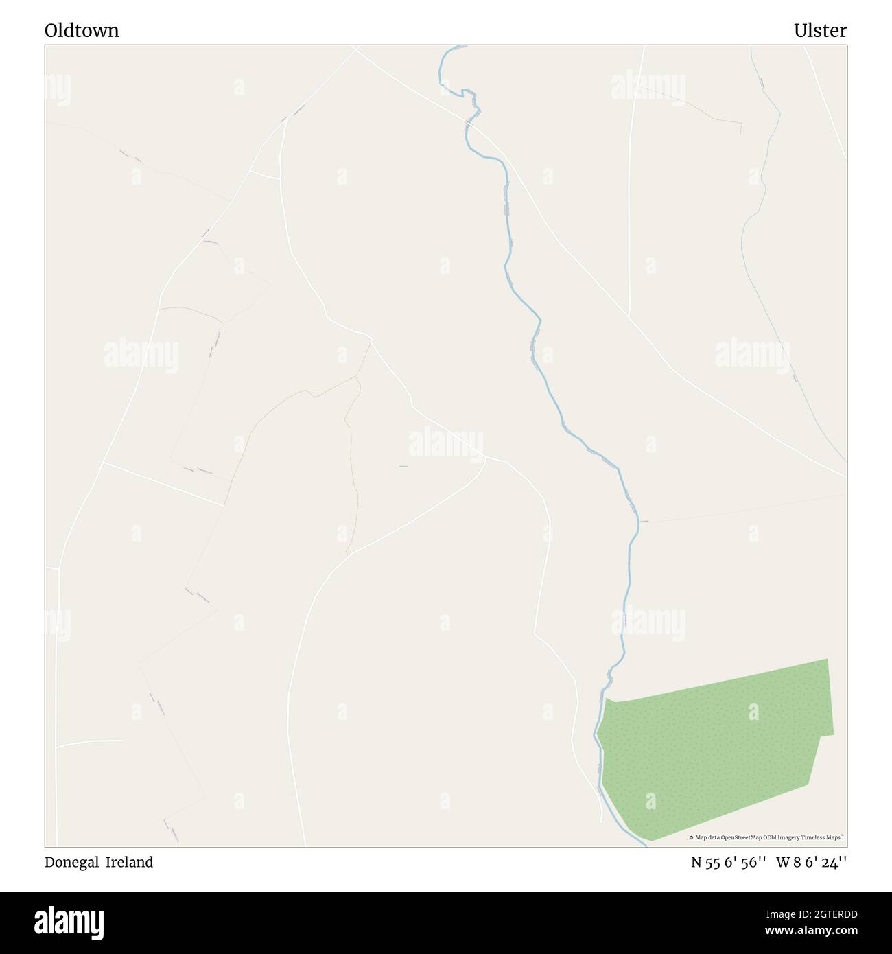 Oldtown, Donegal, Ireland, Ulster, N 55 6' 56'', W 8 6' 24'', map, Timeless Map veröffentlicht im Jahr 2021. Reisende, Entdecker und Abenteurer wie Florence Nightingale, David Livingstone, Ernest Shackleton, Lewis and Clark und Sherlock Holmes haben sich bei der Planung von Reisen zu den entlegensten Ecken der Welt auf Karten verlassen.Timeless Maps kartiert die meisten Orte auf der Welt und zeigt die Verwirklichung großer Träume Stockfoto