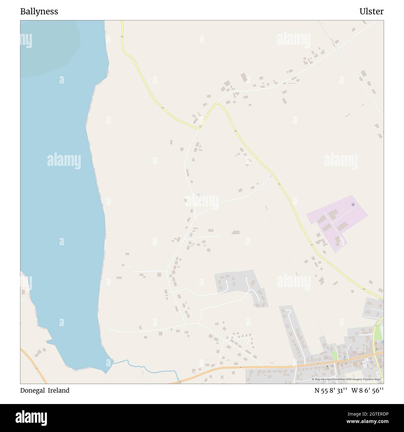 Ballyness, Donegal, Ireland, Ulster, N 55 8' 31'', W 8 6' 56'', map, Timeless Map veröffentlicht im Jahr 2021. Reisende, Entdecker und Abenteurer wie Florence Nightingale, David Livingstone, Ernest Shackleton, Lewis and Clark und Sherlock Holmes haben sich bei der Planung von Reisen zu den entlegensten Ecken der Welt auf Karten verlassen.Timeless Maps kartiert die meisten Orte auf der Welt und zeigt die Verwirklichung großer Träume Stockfoto