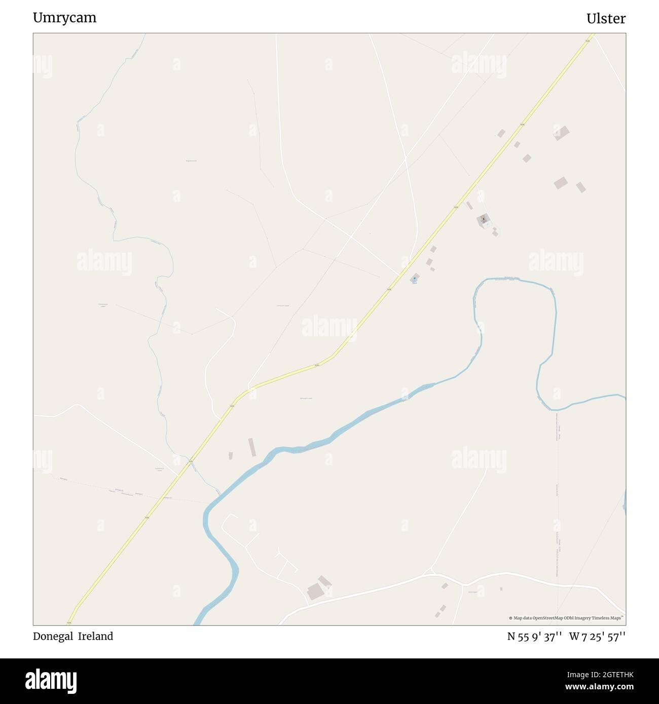 Umrycam, Donegal, Ireland, Ulster, N 55 9' 37'', W 7 25' 57'', map, Timeless Map veröffentlicht im Jahr 2021. Reisende, Entdecker und Abenteurer wie Florence Nightingale, David Livingstone, Ernest Shackleton, Lewis and Clark und Sherlock Holmes haben sich bei der Planung von Reisen zu den entlegensten Ecken der Welt auf Karten verlassen.Timeless Maps kartiert die meisten Orte auf der Welt und zeigt die Verwirklichung großer Träume Stockfoto