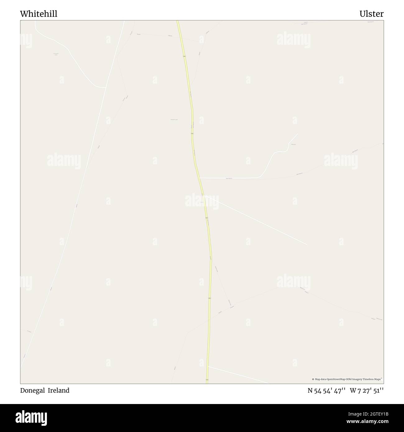 Whitehill, Donegal, Ireland, Ulster, N 54 54' 47'', W 7 27' 51'', map, Timeless Map veröffentlicht im Jahr 2021. Reisende, Entdecker und Abenteurer wie Florence Nightingale, David Livingstone, Ernest Shackleton, Lewis and Clark und Sherlock Holmes haben sich bei der Planung von Reisen zu den entlegensten Ecken der Welt auf Karten verlassen.Timeless Maps kartiert die meisten Orte auf der Welt und zeigt die Verwirklichung großer Träume Stockfoto