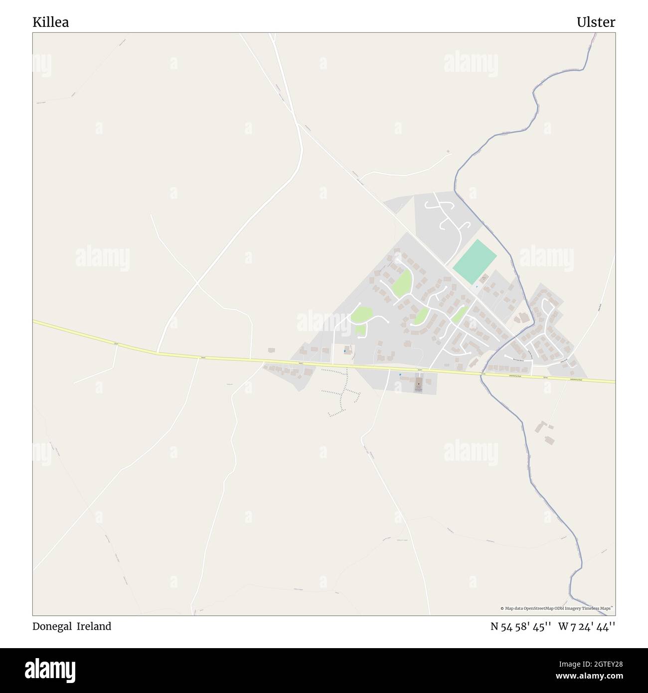 Killea, Donegal, Ireland, Ulster, N 54 58' 45'', W 7 24' 44'', map, Timeless Map veröffentlicht im Jahr 2021. Reisende, Entdecker und Abenteurer wie Florence Nightingale, David Livingstone, Ernest Shackleton, Lewis and Clark und Sherlock Holmes haben sich bei der Planung von Reisen zu den entlegensten Ecken der Welt auf Karten verlassen.Timeless Maps kartiert die meisten Orte auf der Welt und zeigt die Verwirklichung großer Träume Stockfoto