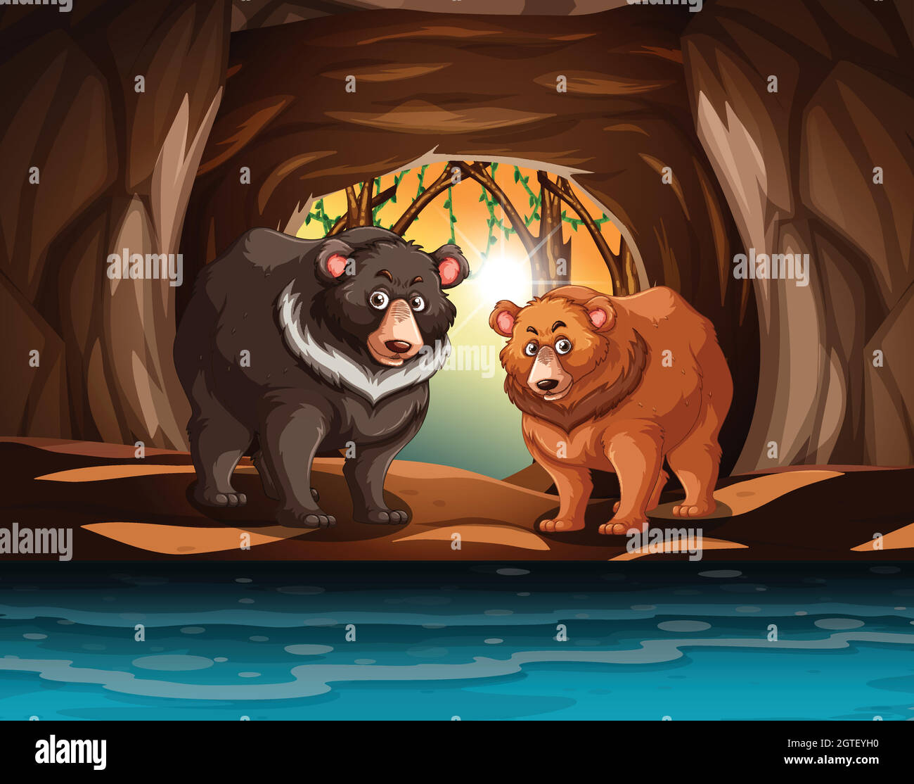 Grizzly Bären leben in der Höhle Stock Vektor
