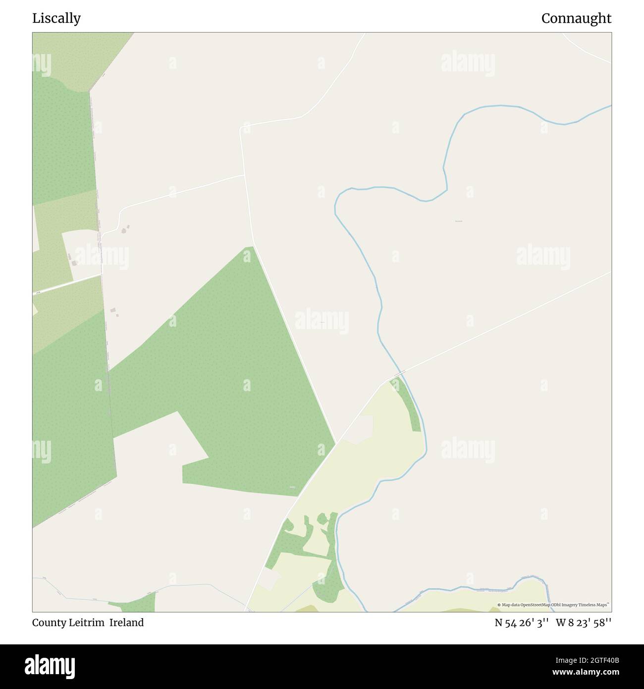 Liscally, County Leitrim, Ireland, Connaught, N 54 26' 3'', W 8 23' 58'', map, Timeless Map veröffentlicht im Jahr 2021. Reisende, Entdecker und Abenteurer wie Florence Nightingale, David Livingstone, Ernest Shackleton, Lewis and Clark und Sherlock Holmes haben sich bei der Planung von Reisen zu den entlegensten Ecken der Welt auf Karten verlassen.Timeless Maps kartiert die meisten Orte auf der Welt und zeigt die Verwirklichung großer Träume Stockfoto