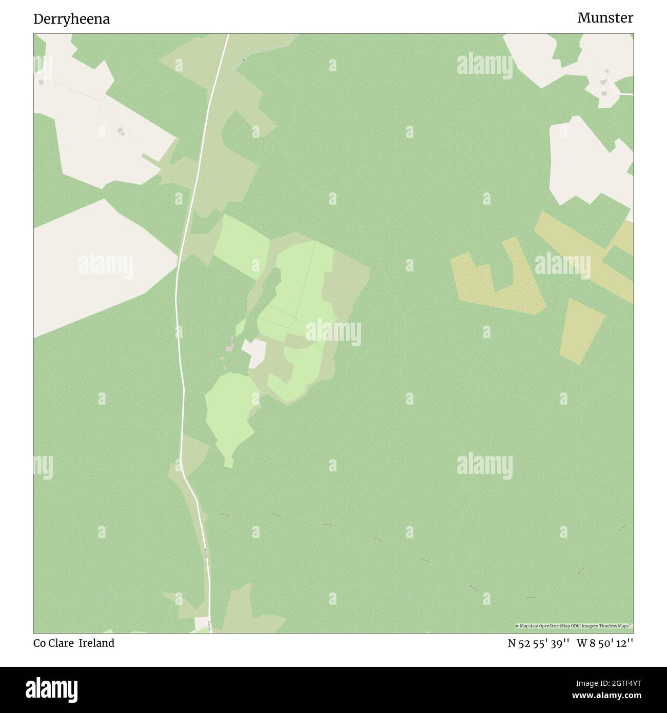 Derryheena, Co Clare, Ireland, Munster, N 52 55' 39'', W 8 50' 12'', map, Timeless Map veröffentlicht im Jahr 2021. Reisende, Entdecker und Abenteurer wie Florence Nightingale, David Livingstone, Ernest Shackleton, Lewis and Clark und Sherlock Holmes haben sich bei der Planung von Reisen zu den entlegensten Ecken der Welt auf Karten verlassen.Timeless Maps kartiert die meisten Orte auf der Welt und zeigt die Verwirklichung großer Träume Stockfoto