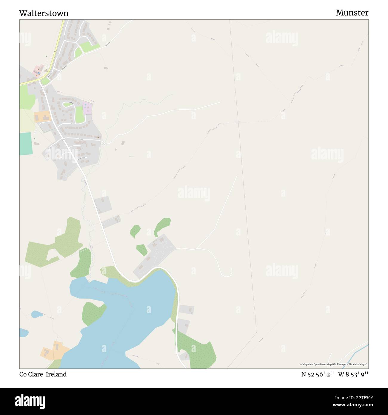 Walterstown, Co Clare, Ireland, Munster, N 52 56' 2'', W 8 53' 9'', map, Timeless Map veröffentlicht im Jahr 2021. Reisende, Entdecker und Abenteurer wie Florence Nightingale, David Livingstone, Ernest Shackleton, Lewis and Clark und Sherlock Holmes haben sich bei der Planung von Reisen zu den entlegensten Ecken der Welt auf Karten verlassen.Timeless Maps kartiert die meisten Orte auf der Welt und zeigt die Verwirklichung großer Träume Stockfoto