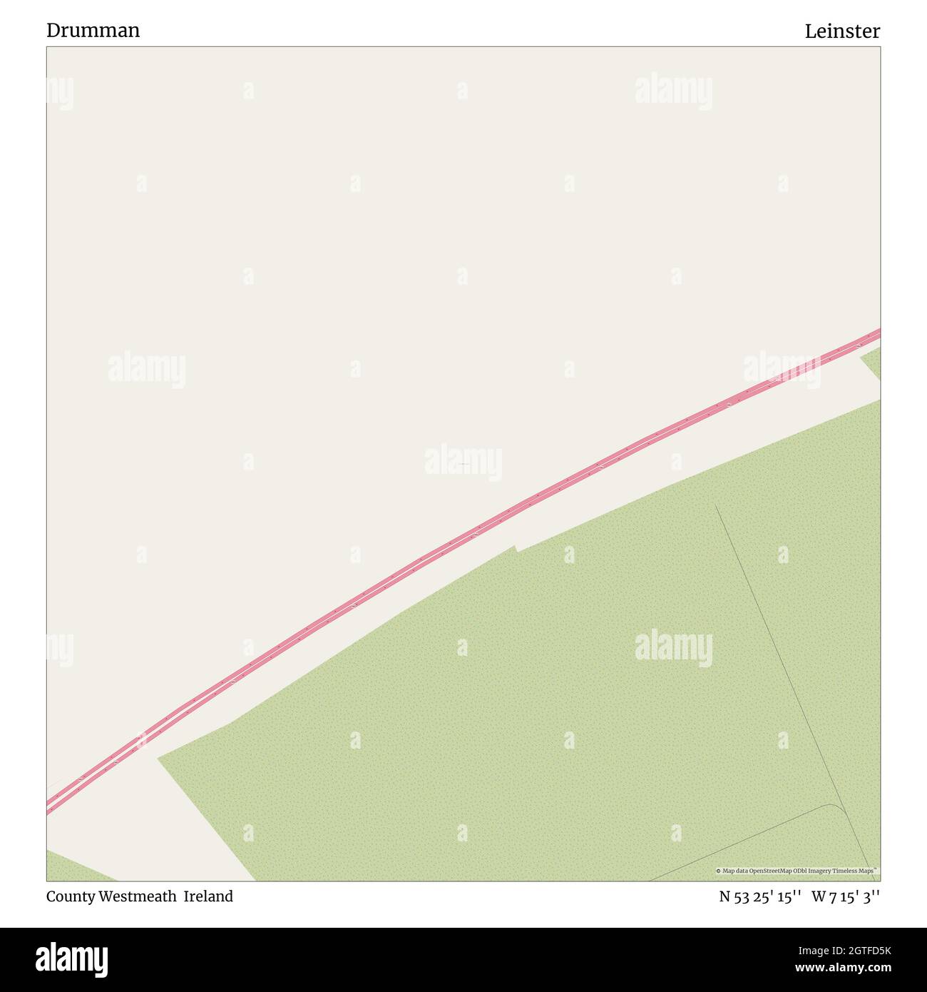 Drumman, County Westmeath, Ireland, Leinster, N 53 25' 15'', W 7 15' 3'', map, Timeless Map veröffentlicht im Jahr 2021. Reisende, Entdecker und Abenteurer wie Florence Nightingale, David Livingstone, Ernest Shackleton, Lewis and Clark und Sherlock Holmes haben sich bei der Planung von Reisen zu den entlegensten Ecken der Welt auf Karten verlassen.Timeless Maps kartiert die meisten Orte auf der Welt und zeigt die Verwirklichung großer Träume Stockfoto