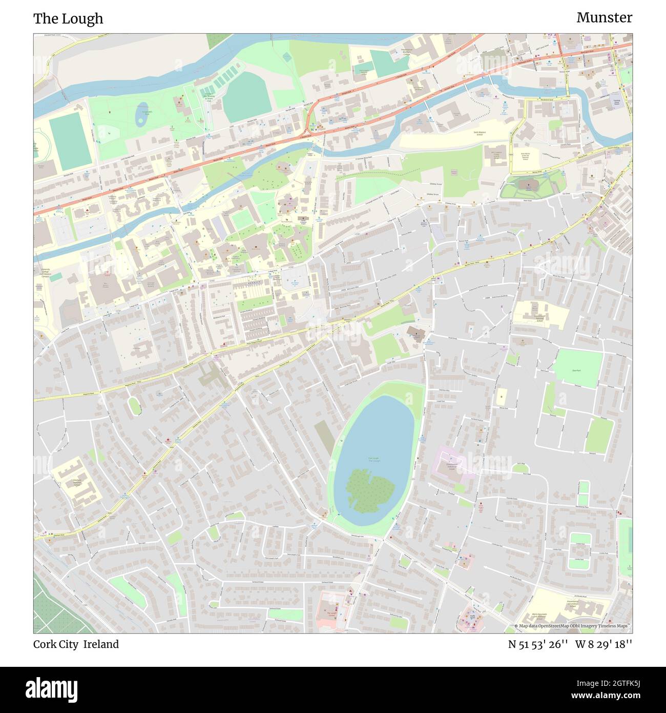 The Lough, Cork City, Ireland, Munster, N 51 53' 26'', W 8 29' 18'', map, Timeless Map veröffentlicht im Jahr 2021. Reisende, Entdecker und Abenteurer wie Florence Nightingale, David Livingstone, Ernest Shackleton, Lewis and Clark und Sherlock Holmes haben sich bei der Planung von Reisen zu den entlegensten Ecken der Welt auf Karten verlassen.Timeless Maps kartiert die meisten Orte auf der Welt und zeigt die Verwirklichung großer Träume Stockfoto