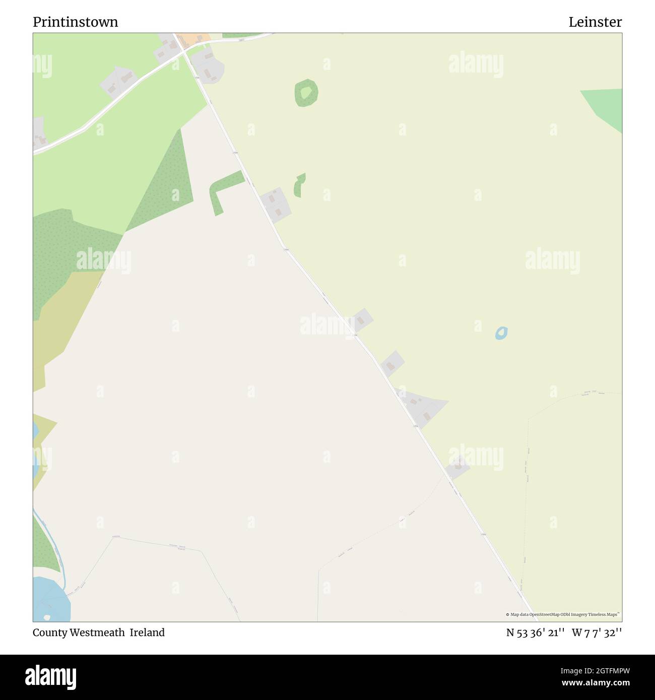 Printenstown, County Westmeath, Irland, Leinster, N 53 36' 21'', W 7 7' 32'', map, Timeless Map veröffentlicht im Jahr 2021. Reisende, Entdecker und Abenteurer wie Florence Nightingale, David Livingstone, Ernest Shackleton, Lewis and Clark und Sherlock Holmes haben sich bei der Planung von Reisen zu den entlegensten Ecken der Welt auf Karten verlassen.Timeless Maps kartiert die meisten Orte auf der Welt und zeigt die Verwirklichung großer Träume Stockfoto