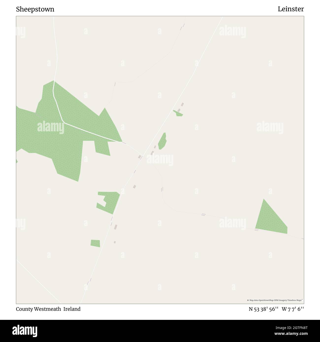 Sheepstown, County Westmeath, Ireland, Leinster, N 53 38' 56'', W 7 7' 6'', map, Timeless Map veröffentlicht im Jahr 2021. Reisende, Entdecker und Abenteurer wie Florence Nightingale, David Livingstone, Ernest Shackleton, Lewis and Clark und Sherlock Holmes haben sich bei der Planung von Reisen zu den entlegensten Ecken der Welt auf Karten verlassen.Timeless Maps kartiert die meisten Orte auf der Welt und zeigt die Verwirklichung großer Träume Stockfoto