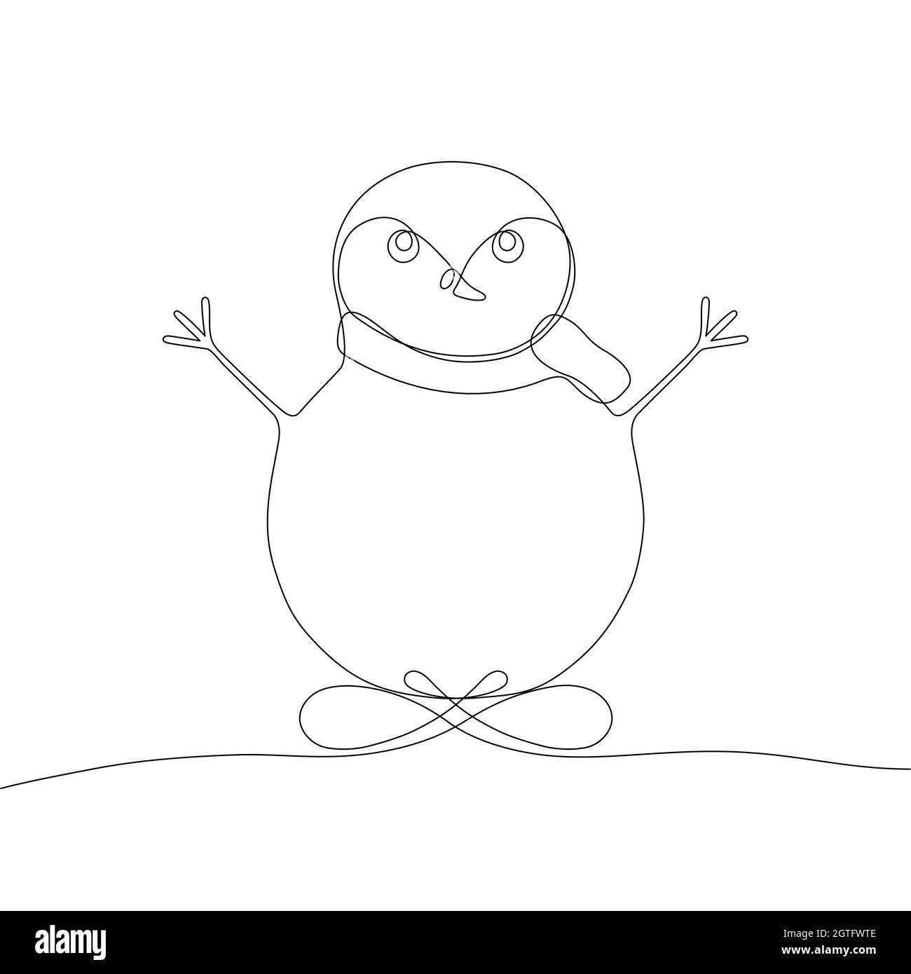Stilisierter niedlicher Schneemann. Fortlaufendes Einlinien-Zeichnen. Umrissstil. Vektorgrafik für Dekor, Grußkarten, Poster, Drucke für Kleidung, Embleme Stock Vektor