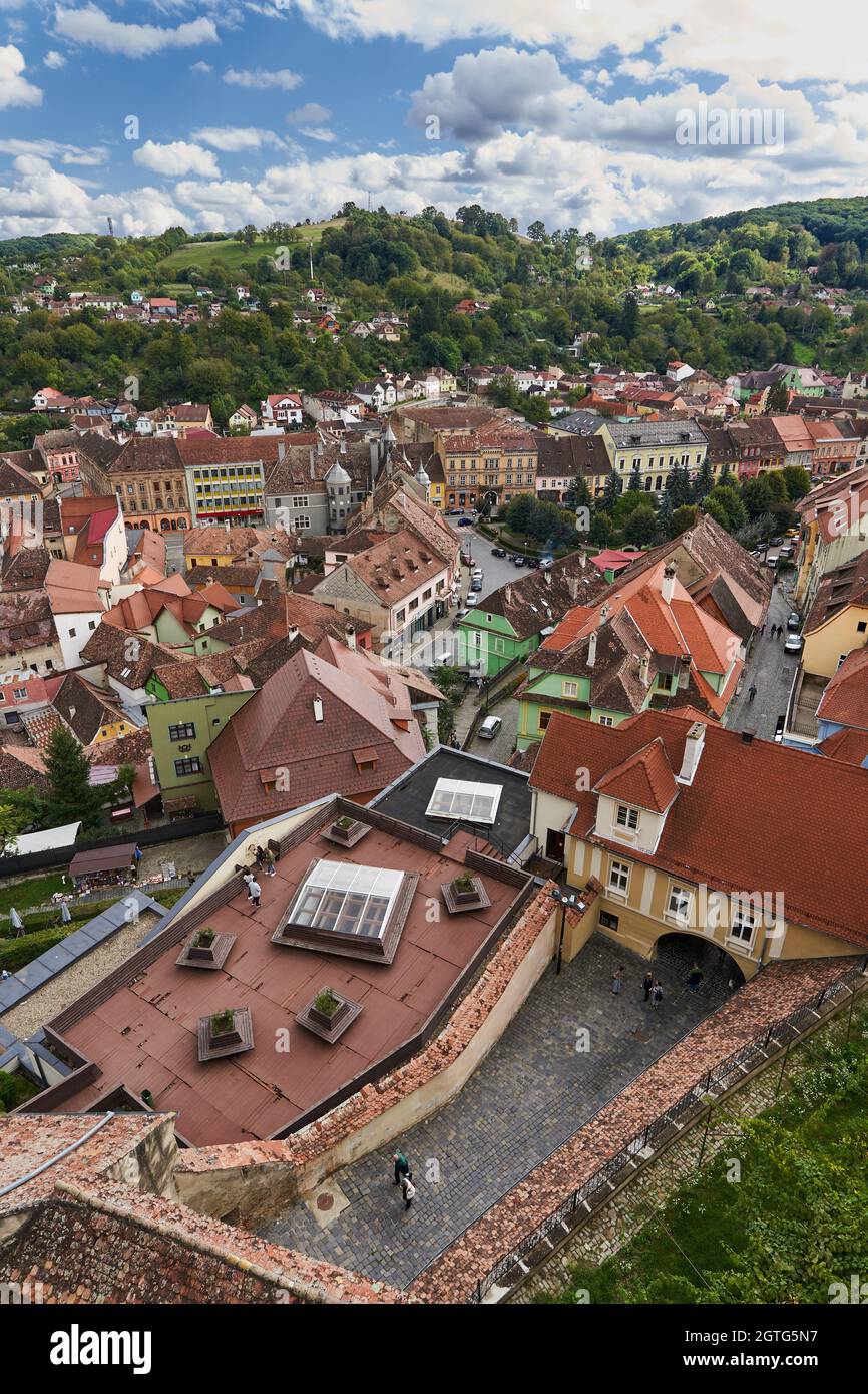 19. September 2021, Sighisoara, Rumänien: Bilder mit der einzigen bewohnten mittelalterlichen Zitadelle Europas, Sighisoara, die zum UNESCO-Weltkulturerbe gehört Stockfoto