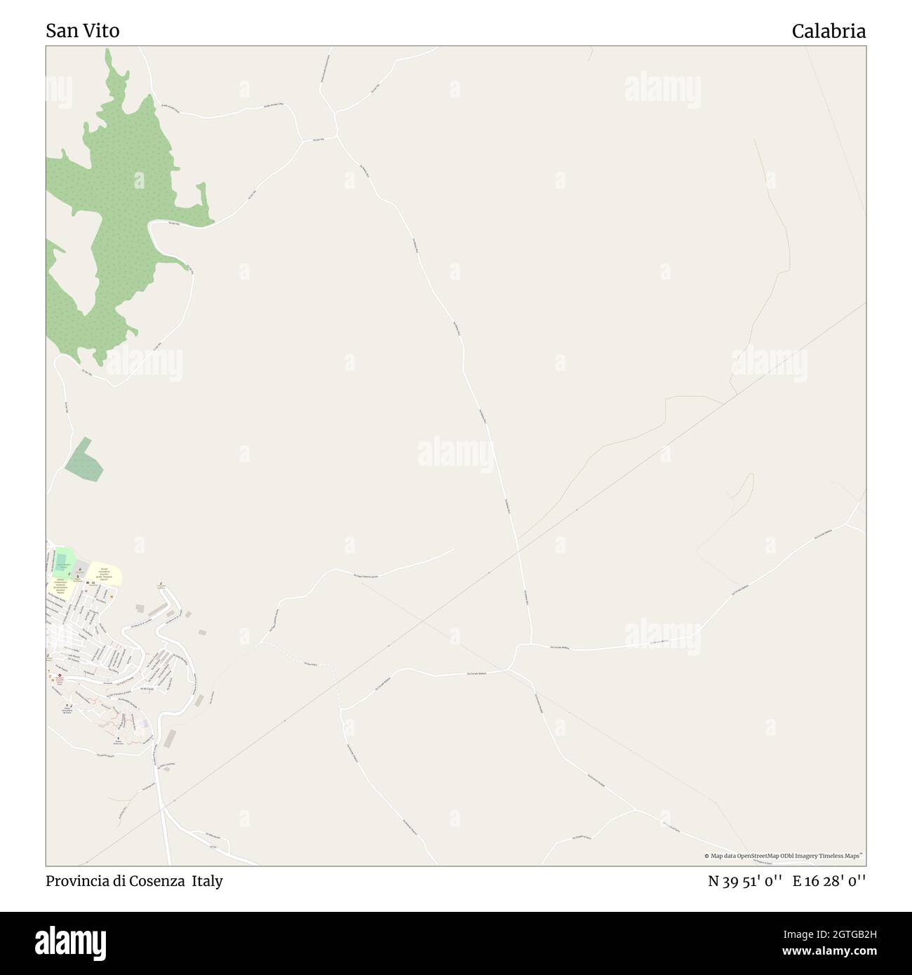 San Vito, Provincia di Cosenza, Italien, Kalabrien, N 39 51' 0'', E 16 28' 0'', map, Timeless Map veröffentlicht im Jahr 2021. Reisende, Entdecker und Abenteurer wie Florence Nightingale, David Livingstone, Ernest Shackleton, Lewis and Clark und Sherlock Holmes haben sich bei der Planung von Reisen zu den entlegensten Ecken der Welt auf Karten verlassen.Timeless Maps kartiert die meisten Orte auf der Welt und zeigt die Verwirklichung großer Träume Stockfoto