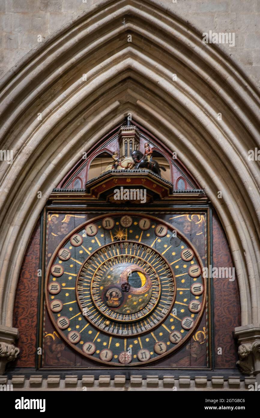 Astronomische Uhr, Wells Cathedral Stockfoto