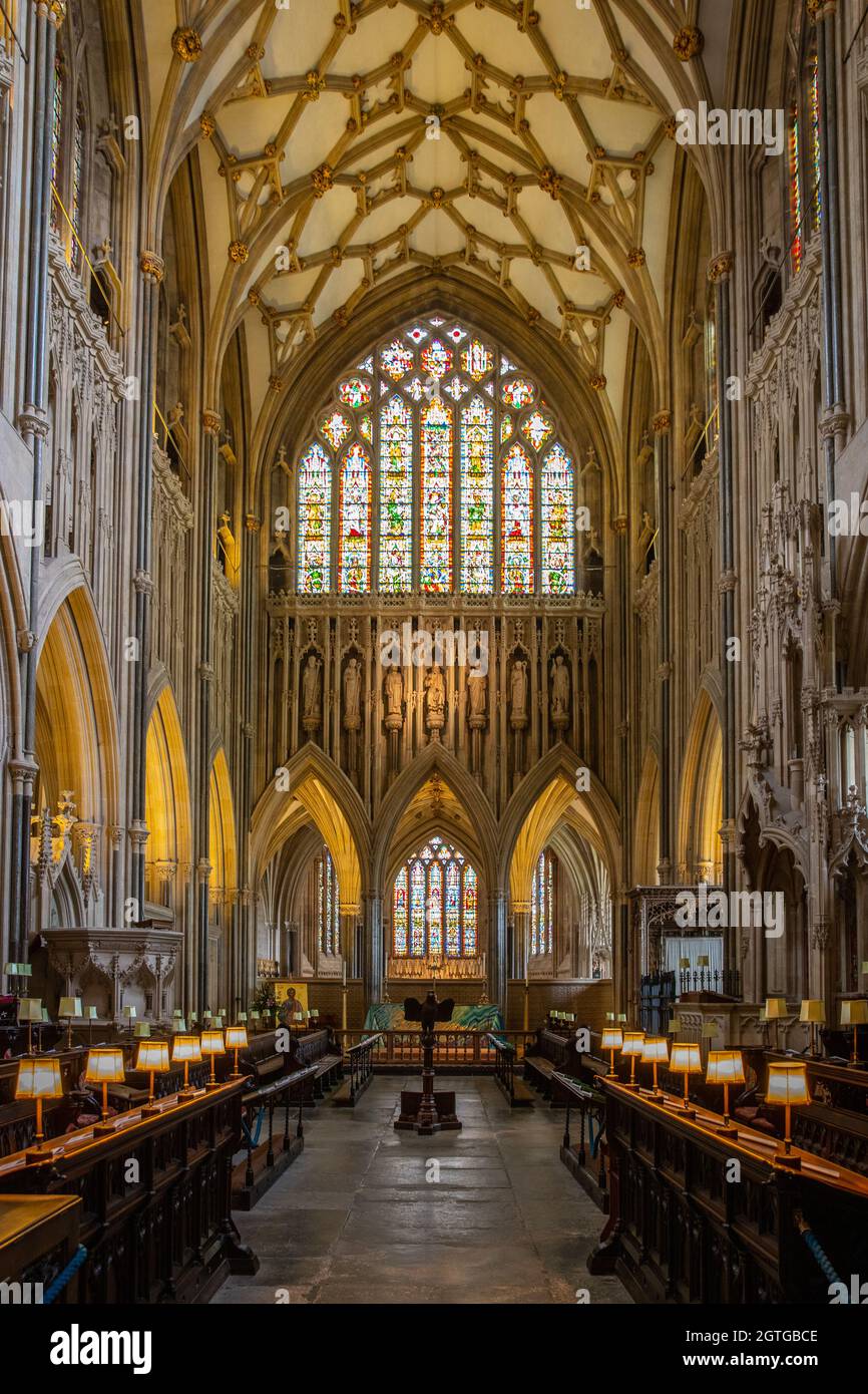 Chor der Kathedrale von Wells Stockfoto