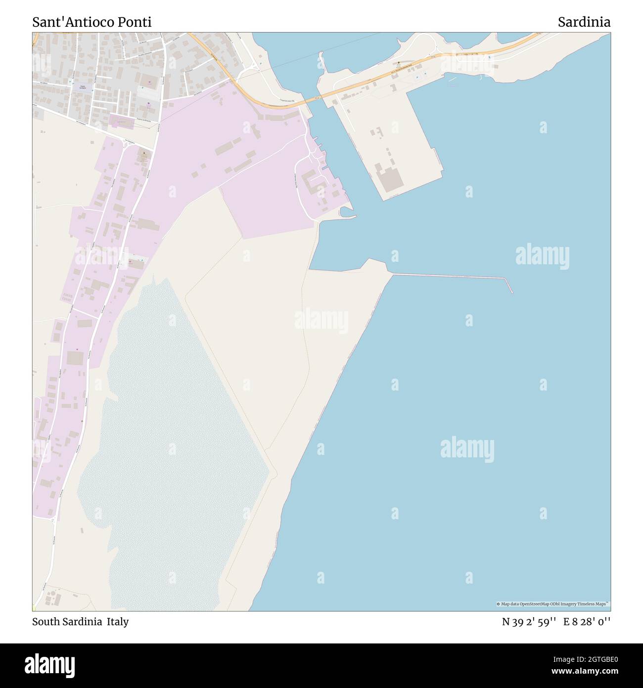 Sant'Antioco Ponti, Südsardinien, Italien, Sardinien, N 39 2' 59'', E 8 28' 0'', map, Timeless Map veröffentlicht im Jahr 2021. Reisende, Entdecker und Abenteurer wie Florence Nightingale, David Livingstone, Ernest Shackleton, Lewis and Clark und Sherlock Holmes haben sich bei der Planung von Reisen zu den entlegensten Ecken der Welt auf Karten verlassen.Timeless Maps kartiert die meisten Orte auf der Welt und zeigt die Verwirklichung großer Träume Stockfoto