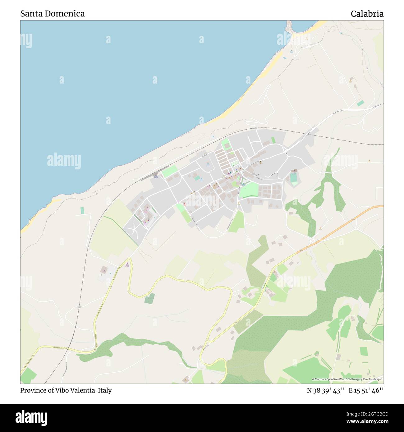 Santa Domenica, Provinz Vibo Valentia, Italien, Kalabrien, N 38 39' 43'', E 15 51' 46'', Karte, Timeless Map veröffentlicht im Jahr 2021. Reisende, Entdecker und Abenteurer wie Florence Nightingale, David Livingstone, Ernest Shackleton, Lewis and Clark und Sherlock Holmes haben sich bei der Planung von Reisen zu den entlegensten Ecken der Welt auf Karten verlassen.Timeless Maps kartiert die meisten Orte auf der Welt und zeigt die Verwirklichung großer Träume Stockfoto