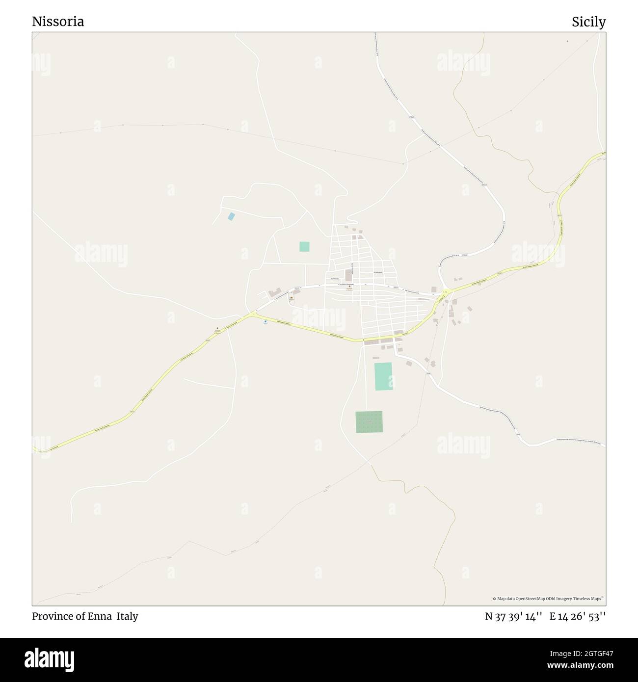 Nissoria, Provinz Enna, Italien, Sizilien, N 37 39' 14'', E 14 26' 53'', Karte, Timeless Map veröffentlicht im Jahr 2021. Reisende, Entdecker und Abenteurer wie Florence Nightingale, David Livingstone, Ernest Shackleton, Lewis and Clark und Sherlock Holmes haben sich bei der Planung von Reisen zu den entlegensten Ecken der Welt auf Karten verlassen.Timeless Maps kartiert die meisten Orte auf der Welt und zeigt die Verwirklichung großer Träume Stockfoto