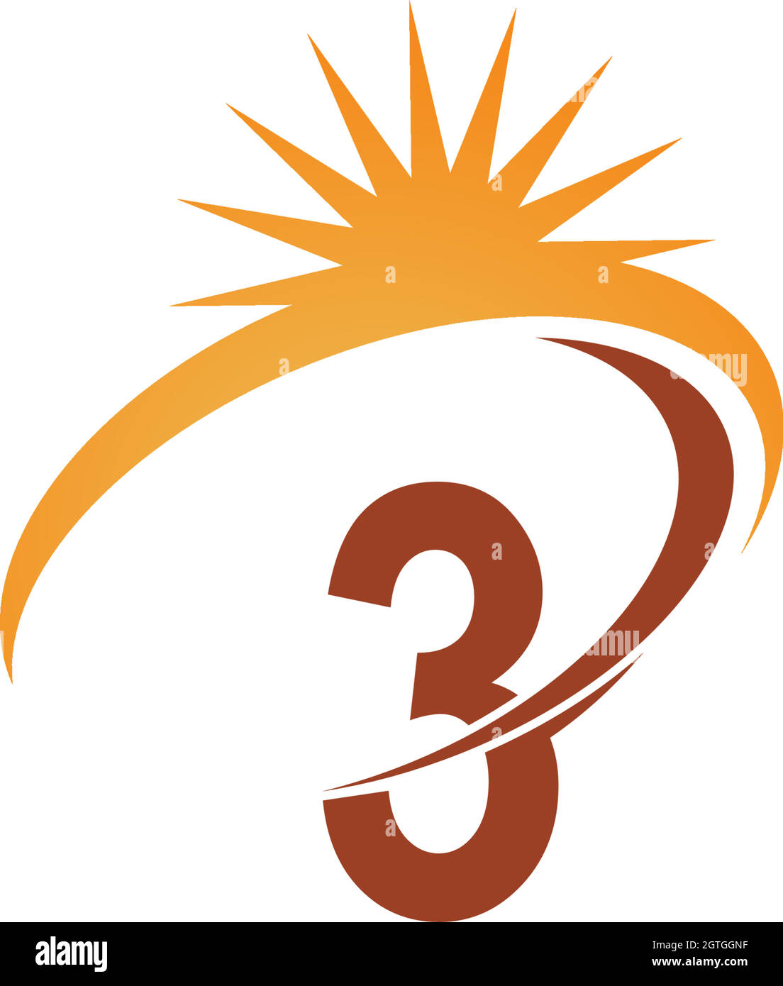Nummer 3 mit Sun ray Icon Logo Design Vorlage Illustration Stock Vektor
