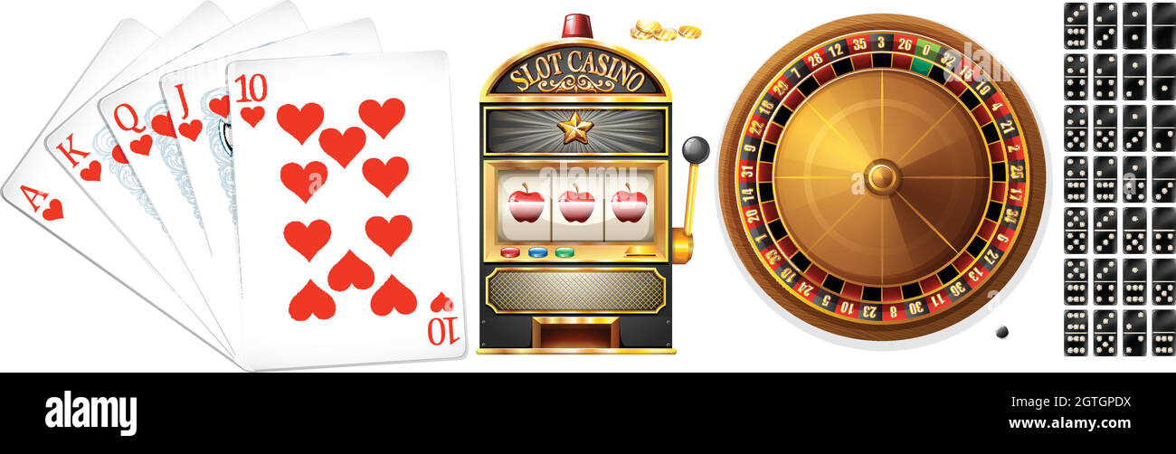 Set von Poker-Karten und Casino-Spiele Stock Vektor