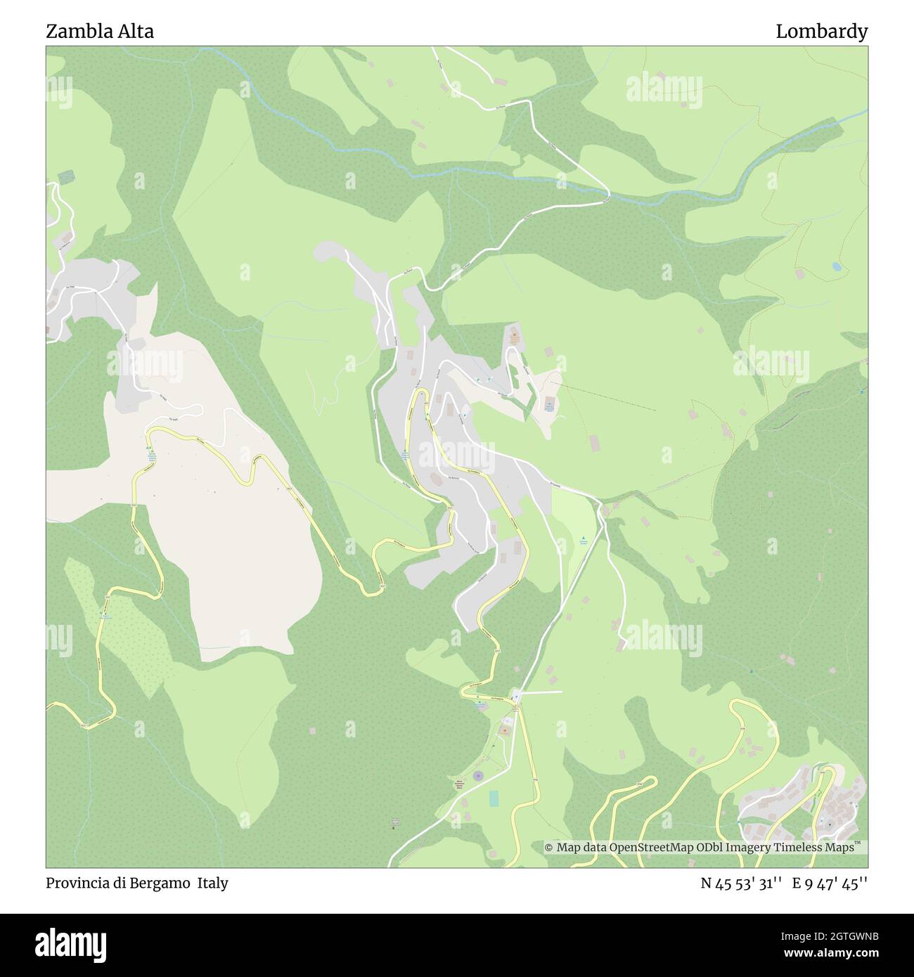 Zambla Alta, Provincia di Bergamo, Italien, Lombardei, N 45 53' 31'', E 9 47' 45'', map, Timeless Map veröffentlicht im Jahr 2021. Reisende, Entdecker und Abenteurer wie Florence Nightingale, David Livingstone, Ernest Shackleton, Lewis and Clark und Sherlock Holmes haben sich bei der Planung von Reisen zu den entlegensten Ecken der Welt auf Karten verlassen.Timeless Maps kartiert die meisten Orte auf der Welt und zeigt die Verwirklichung großer Träume Stockfoto