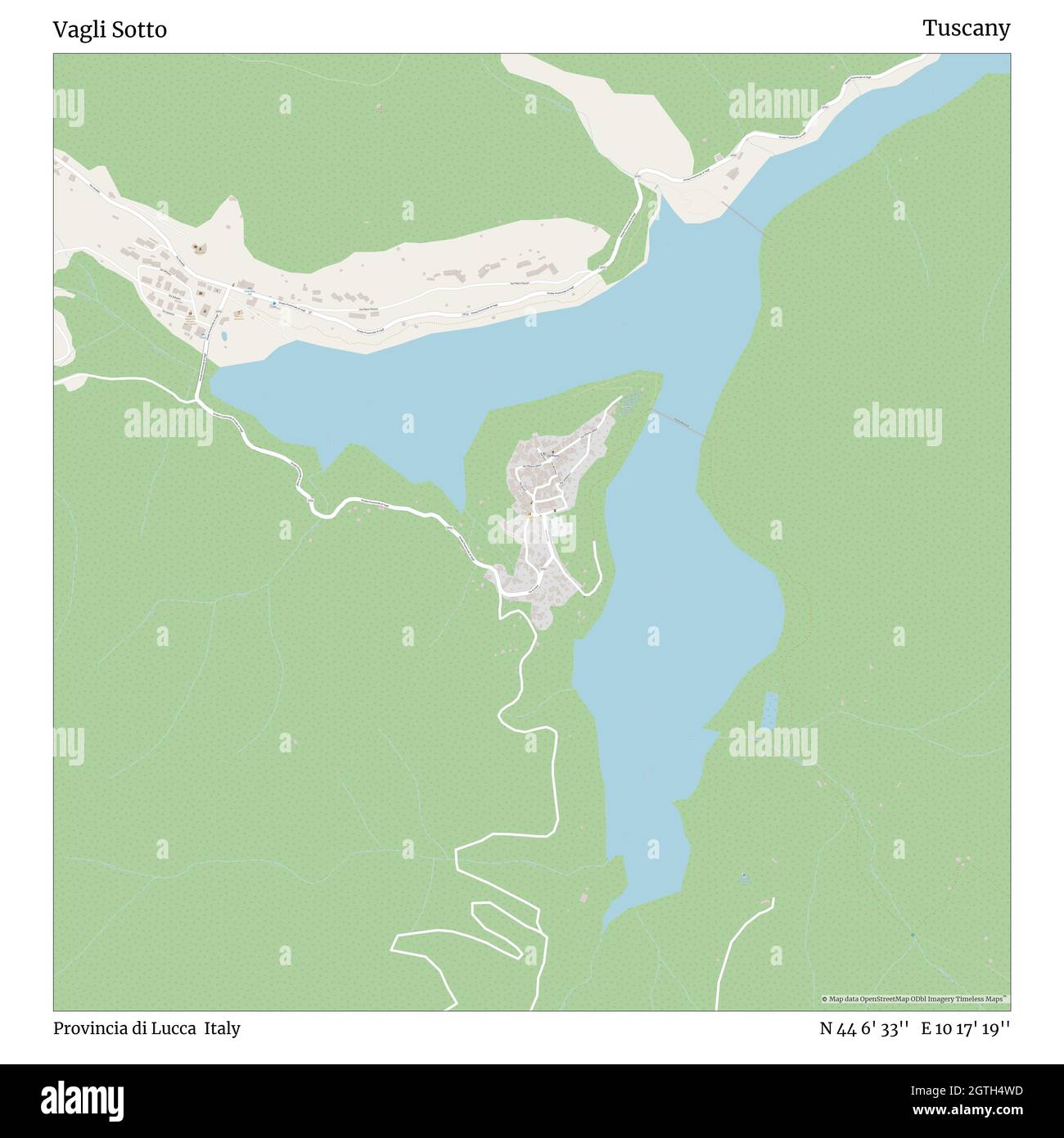 Vagli Sotto, Provincia di Lucca, Italien, Toskana, N 44 6' 33'', E 10 17' 19'', map, Timeless Map veröffentlicht im Jahr 2021. Reisende, Entdecker und Abenteurer wie Florence Nightingale, David Livingstone, Ernest Shackleton, Lewis and Clark und Sherlock Holmes haben sich bei der Planung von Reisen zu den entlegensten Ecken der Welt auf Karten verlassen.Timeless Maps kartiert die meisten Orte auf der Welt und zeigt die Verwirklichung großer Träume Stockfoto