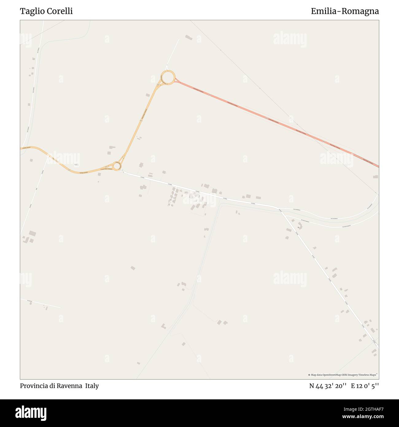 Taglio Corelli, Provincia di Ravenna, Italien, Emilia-Romagna, N 44 32' 20'', E 12 0' 5'', map, Timeless Map veröffentlicht im Jahr 2021. Reisende, Entdecker und Abenteurer wie Florence Nightingale, David Livingstone, Ernest Shackleton, Lewis and Clark und Sherlock Holmes haben sich bei der Planung von Reisen zu den entlegensten Ecken der Welt auf Karten verlassen.Timeless Maps kartiert die meisten Orte auf der Welt und zeigt die Verwirklichung großer Träume Stockfoto