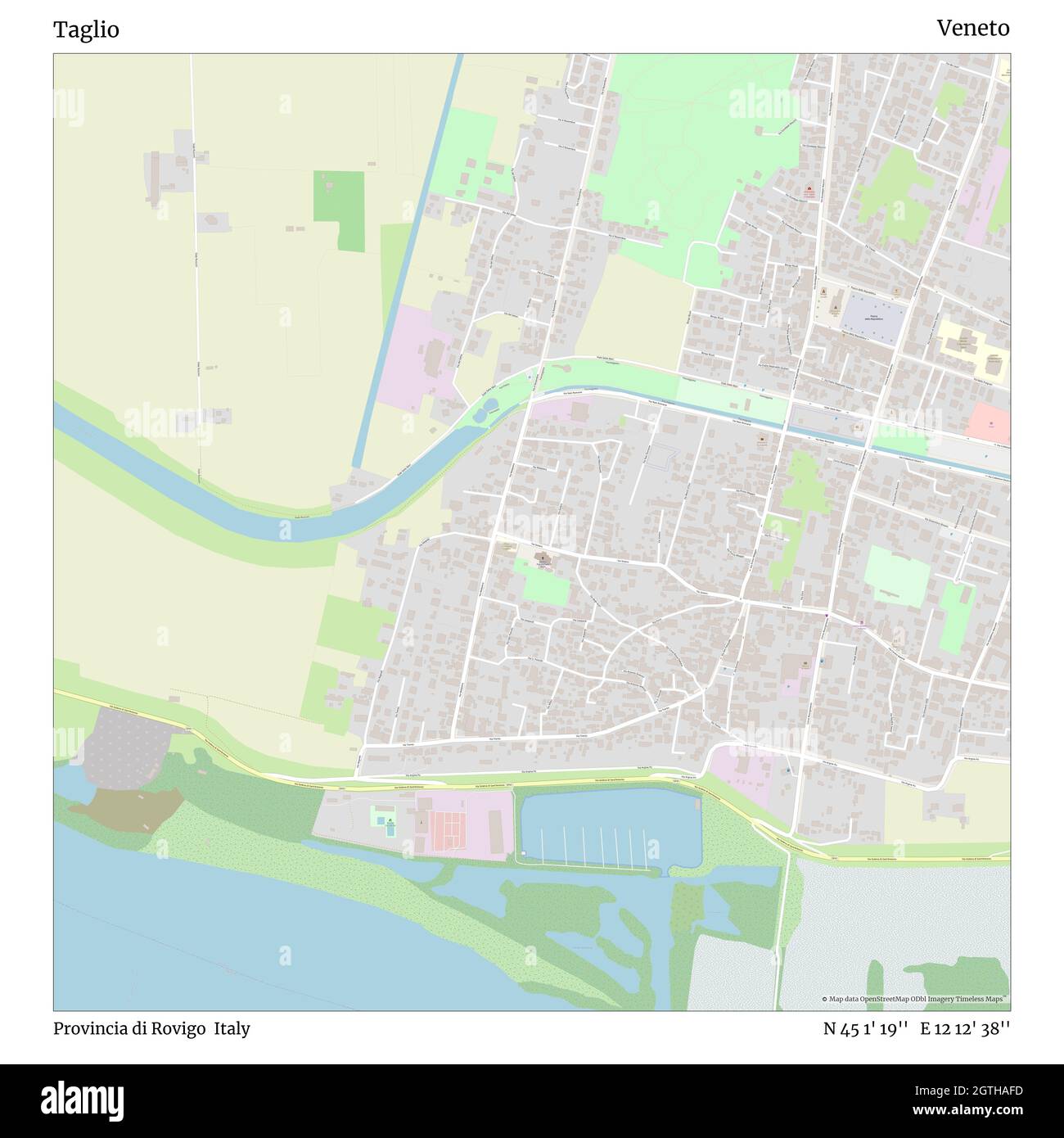 Taglio, Provincia di Rovigo, Italien, Venetien, N 45 1' 19'', E 12 12' 38'', map, Timeless Map veröffentlicht im Jahr 2021. Reisende, Entdecker und Abenteurer wie Florence Nightingale, David Livingstone, Ernest Shackleton, Lewis and Clark und Sherlock Holmes haben sich bei der Planung von Reisen zu den entlegensten Ecken der Welt auf Karten verlassen.Timeless Maps kartiert die meisten Orte auf der Welt und zeigt die Verwirklichung großer Träume Stockfoto