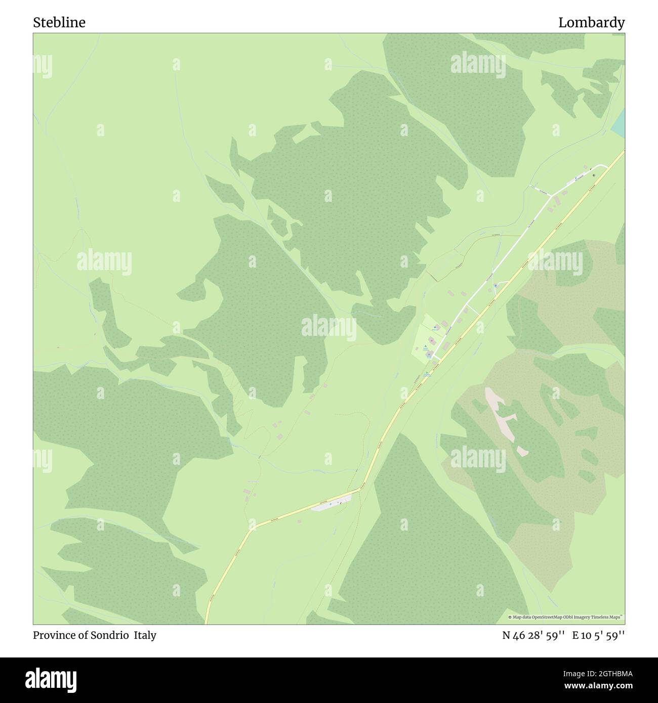 Stebline, Provinz Sondrio, Italien, Lombardei, N 46 28' 59'', E 10 5' 59'', map, Timeless Map veröffentlicht im Jahr 2021. Reisende, Entdecker und Abenteurer wie Florence Nightingale, David Livingstone, Ernest Shackleton, Lewis and Clark und Sherlock Holmes haben sich bei der Planung von Reisen zu den entlegensten Ecken der Welt auf Karten verlassen.Timeless Maps kartiert die meisten Orte auf der Welt und zeigt die Verwirklichung großer Träume Stockfoto