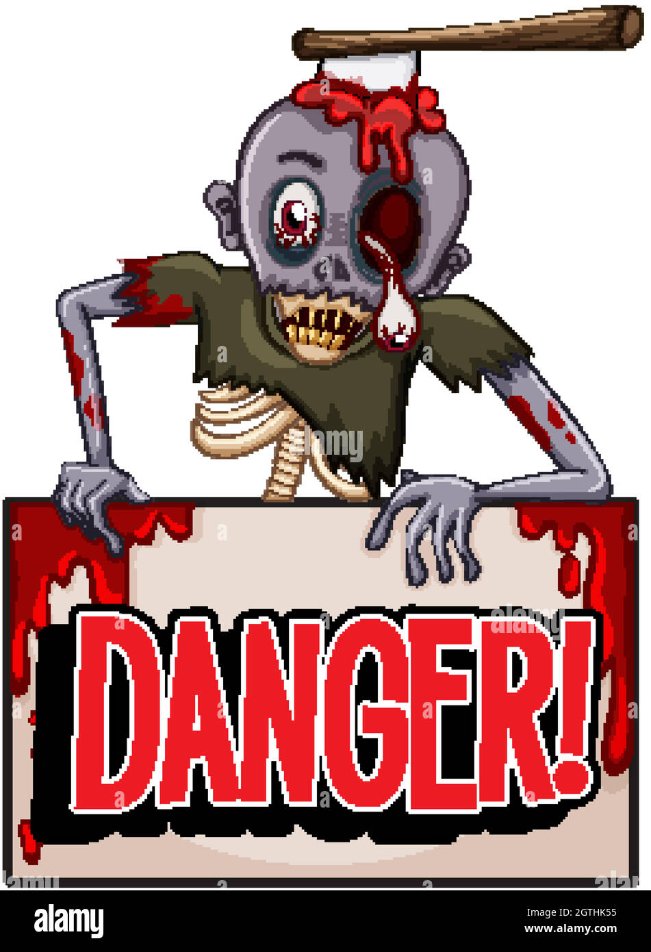 Schriftdesign für Wort Danger mit Zombie auf weißem Hintergrund Stock Vektor