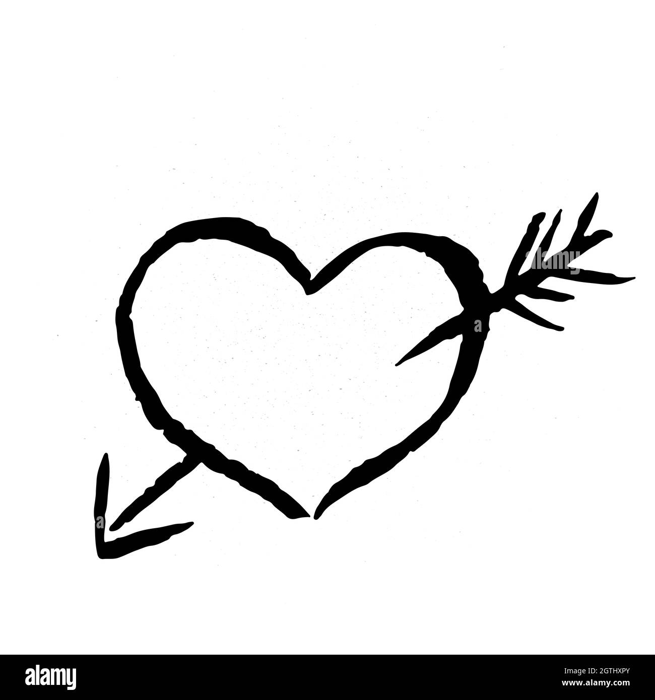 Handgezeichnetes Herz mit Pfeil auf weißem Hintergrund. Grunge Form des Herzens. Schwarzer strukturierter Pinselstrich. Valentinstag Zeichen. Liebessymbol. Einfach zu bearbeiten V Stock Vektor