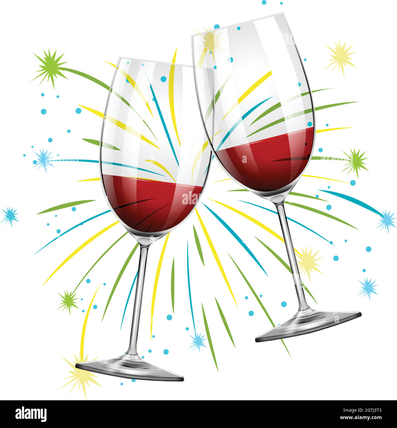 Zwei Gläser mit Rotwein Stock Vektor