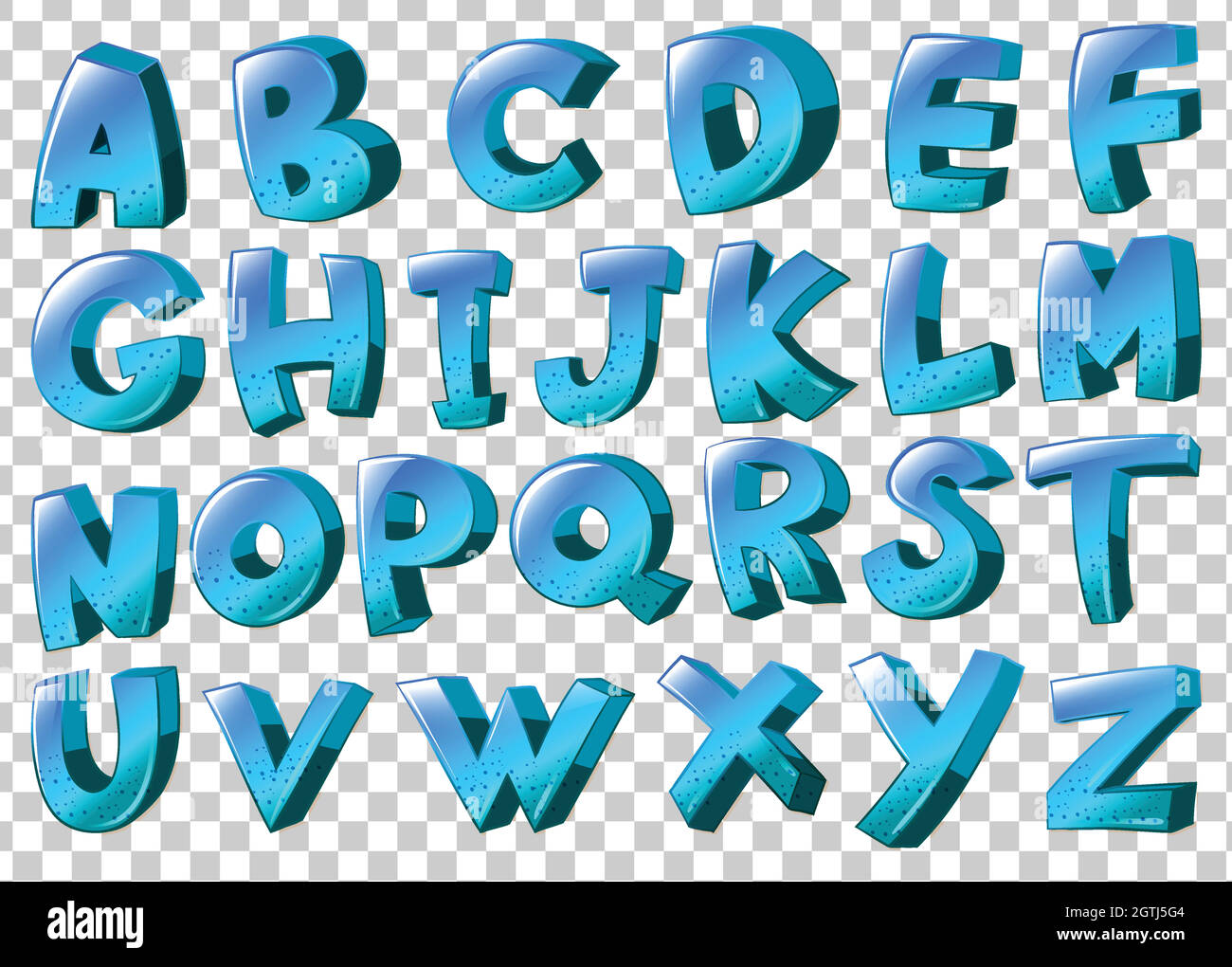 Buchstaben des Alphabets in blauen Farben Stock Vektor