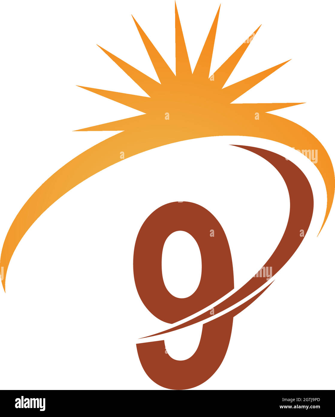 Nummer 9 mit Sun ray Icon Logo Design Vorlage Illustration Stock Vektor