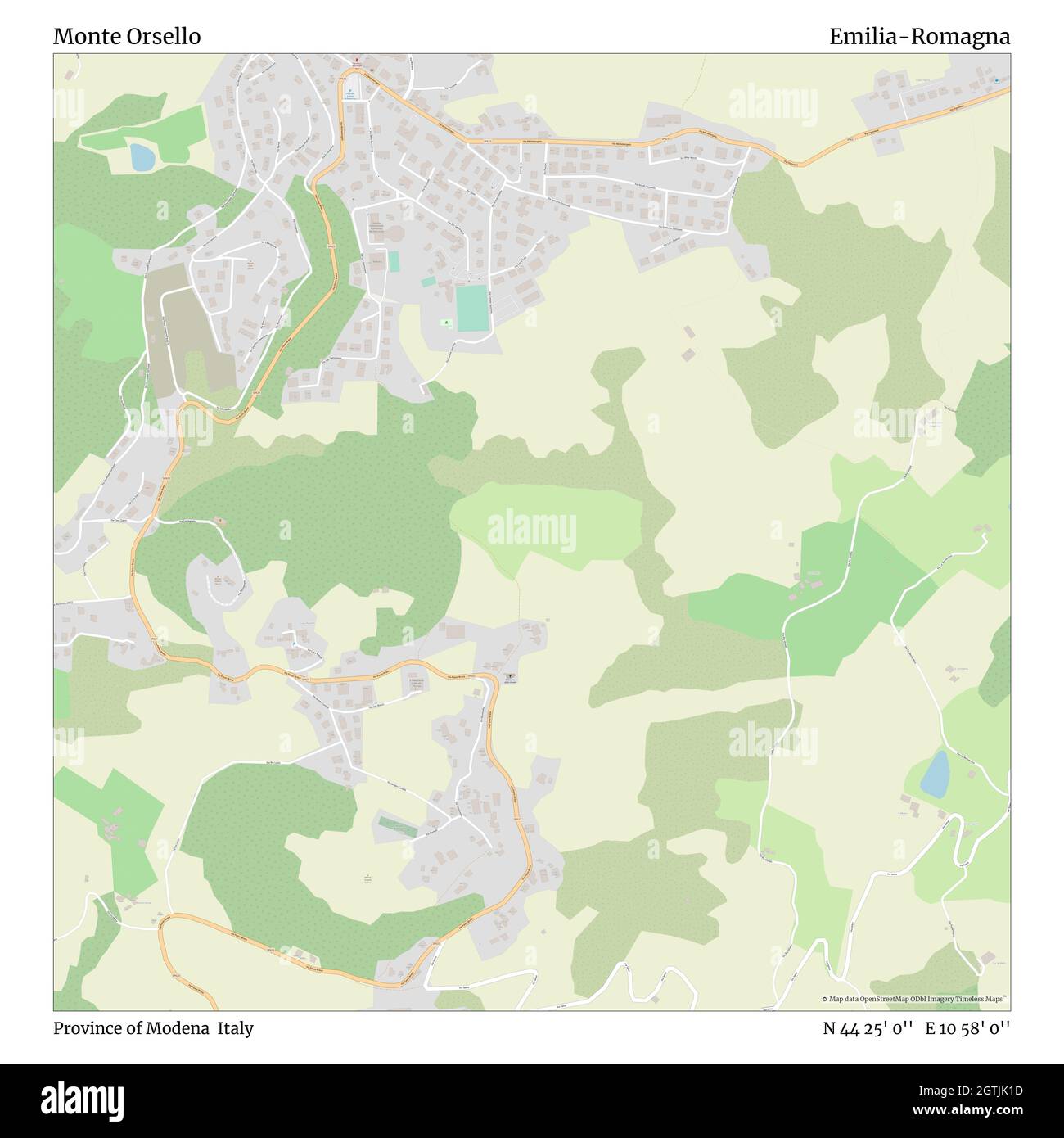 Monte Orsello, Provinz Modena, Italien, Emilia-Romagna, N 44 25' 0'', E 10 58' 0'', map, Timeless Map veröffentlicht im Jahr 2021. Reisende, Entdecker und Abenteurer wie Florence Nightingale, David Livingstone, Ernest Shackleton, Lewis and Clark und Sherlock Holmes haben sich bei der Planung von Reisen zu den entlegensten Ecken der Welt auf Karten verlassen.Timeless Maps kartiert die meisten Orte auf der Welt und zeigt die Verwirklichung großer Träume Stockfoto