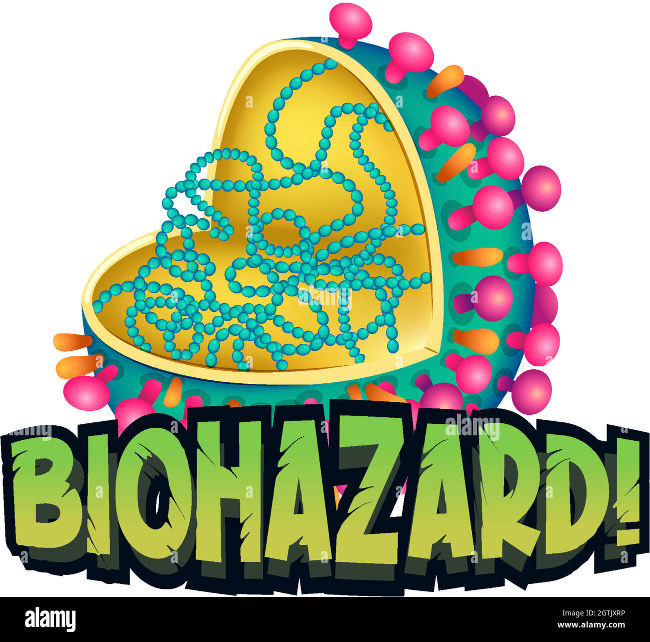 Schriftdesign für Wort Biohazard mit Coronavirus-Zelle Stock Vektor