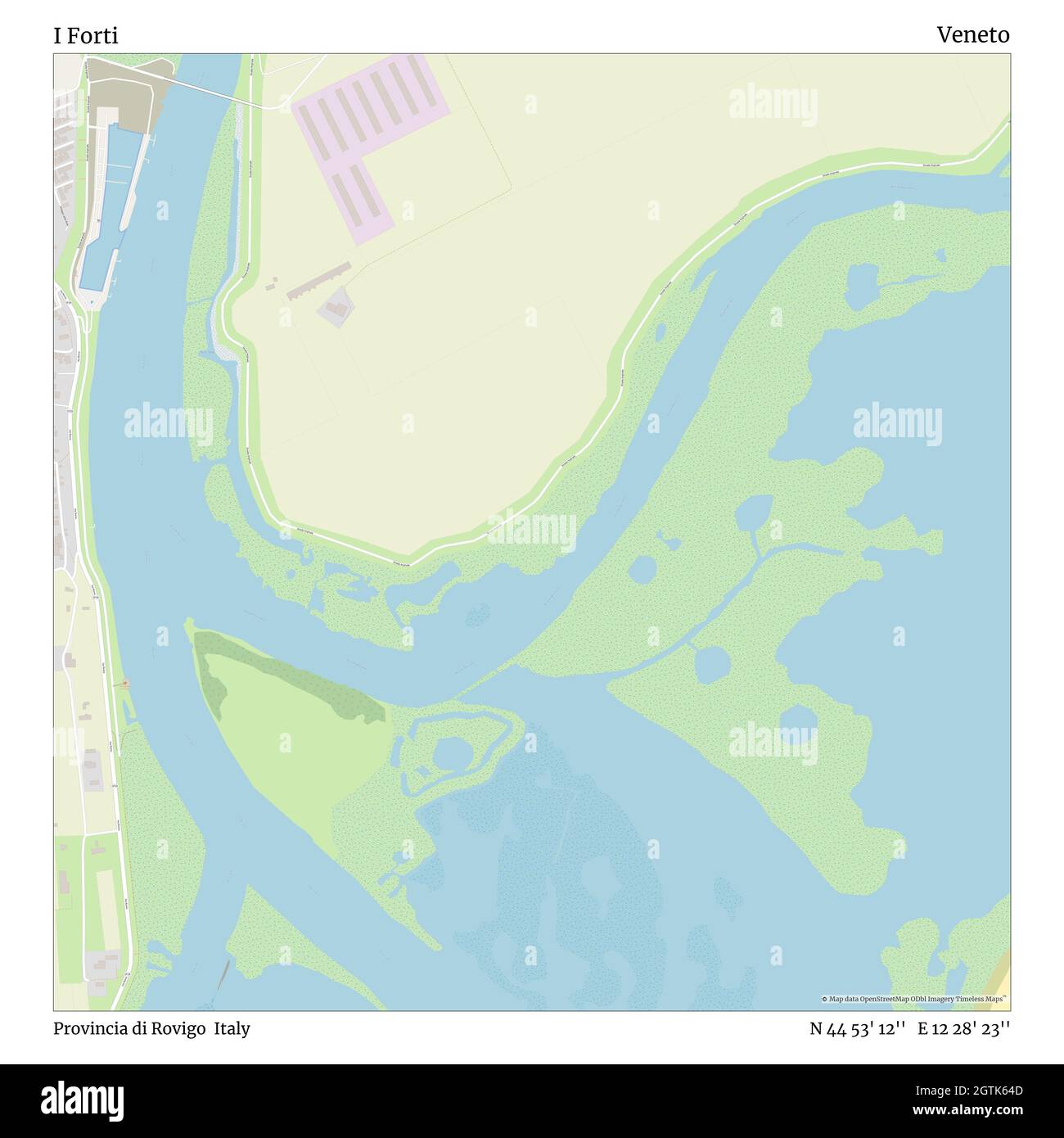 I Forti, Provincia di Rovigo, Italien, Venetien, N 44 53' 12'', E 12 28' 23'', map, Timeless Map veröffentlicht im Jahr 2021. Reisende, Entdecker und Abenteurer wie Florence Nightingale, David Livingstone, Ernest Shackleton, Lewis and Clark und Sherlock Holmes haben sich bei der Planung von Reisen zu den entlegensten Ecken der Welt auf Karten verlassen.Timeless Maps kartiert die meisten Orte auf der Welt und zeigt die Verwirklichung großer Träume Stockfoto